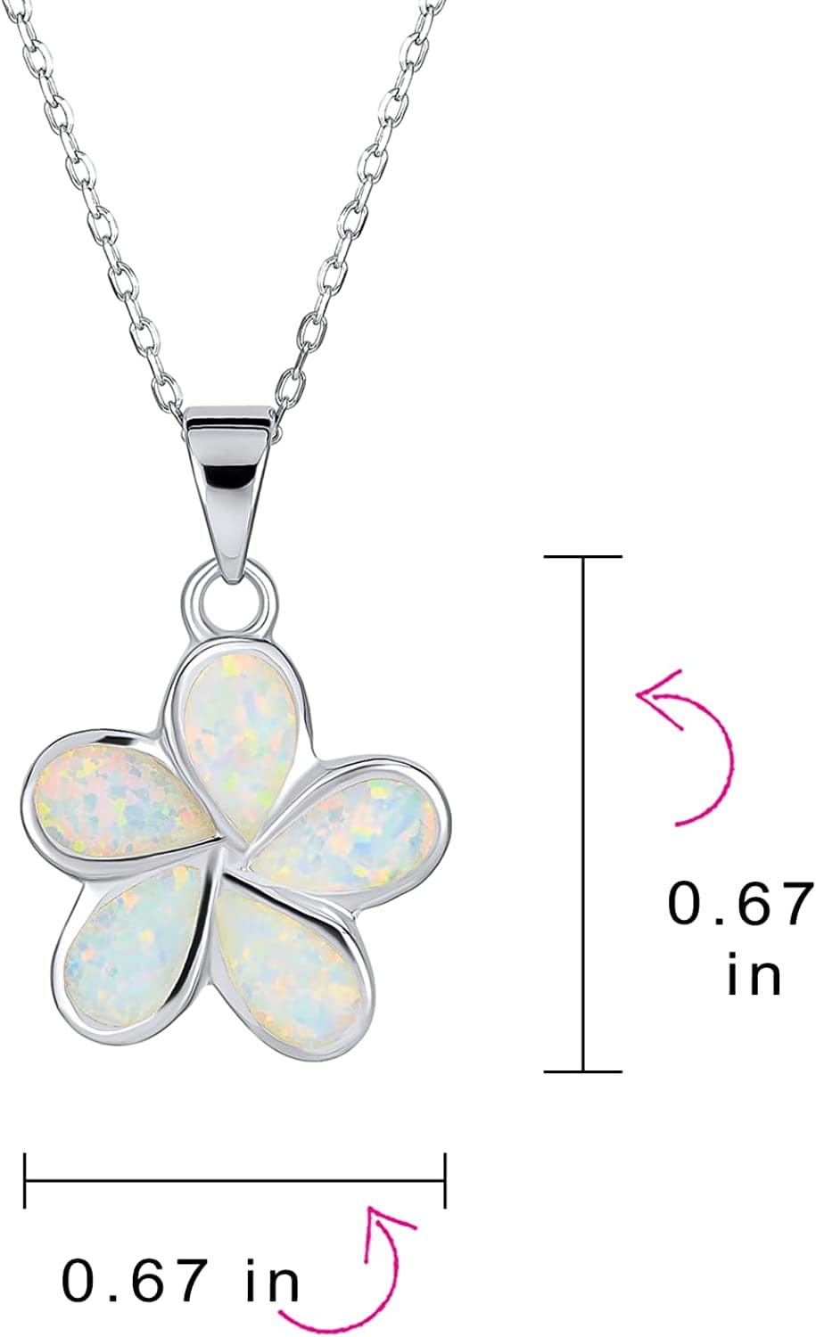 White Created Opal Hawaiian Flower Plumeria Necklace Pendant for Women Girlfriend .925 Sterling Silver October Birthstone