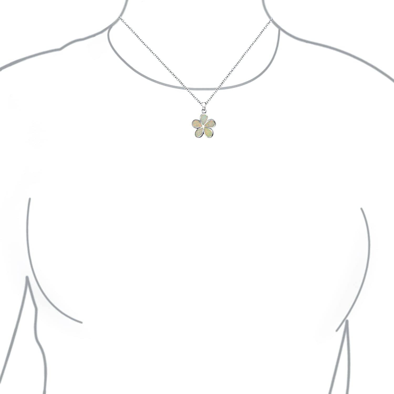 White Created Opal Hawaiian Flower Plumeria Necklace Pendant for Women Girlfriend .925 Sterling Silver October Birthstone