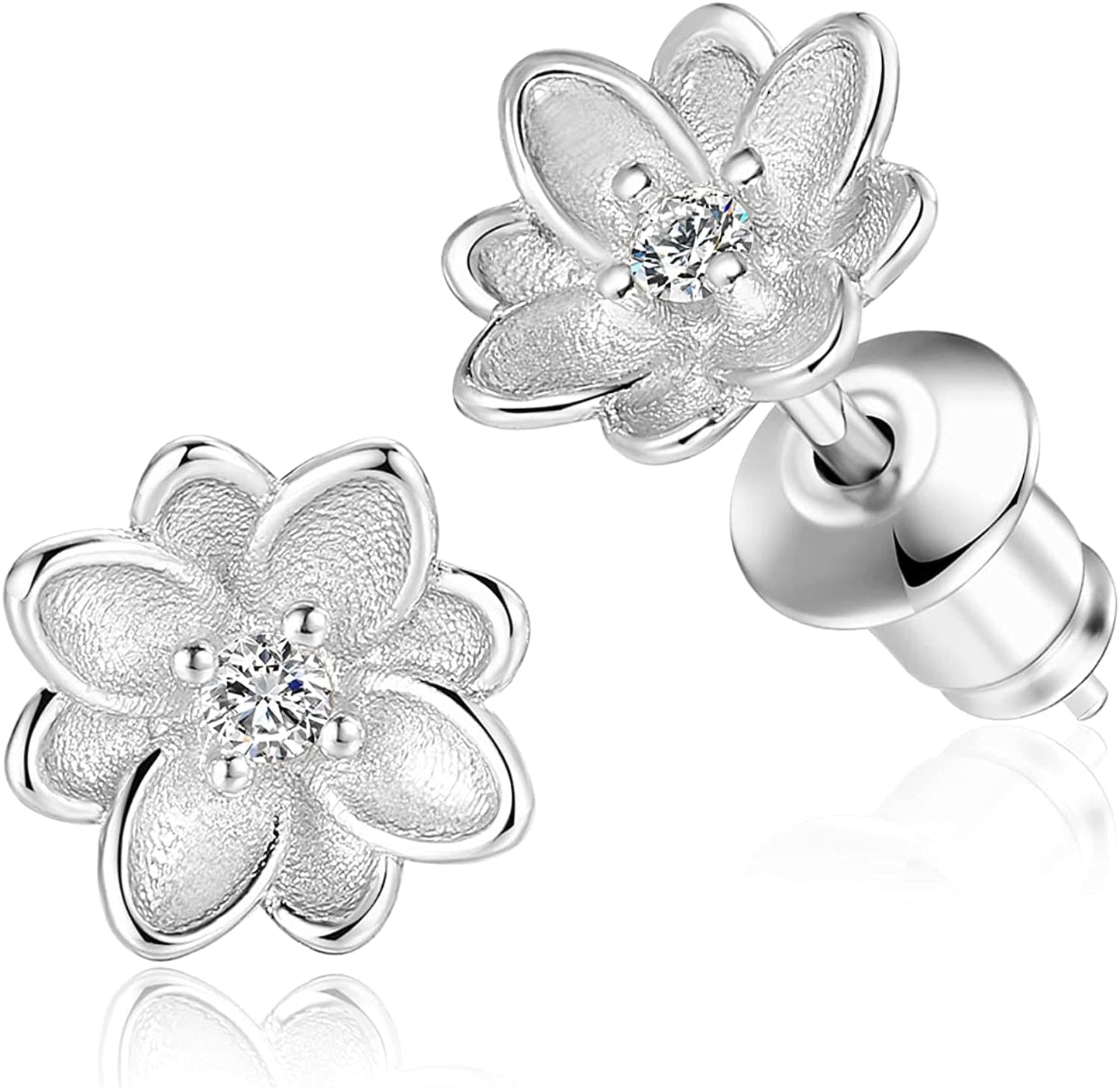 White Gold & Yellow Gold & Rose Gold Plated Rose Flower Ear Studs | Dainty Magnolia Flower Earring, Leaf Hypoallergenic Earrings for Women MAGNOLIA FLOWER-white