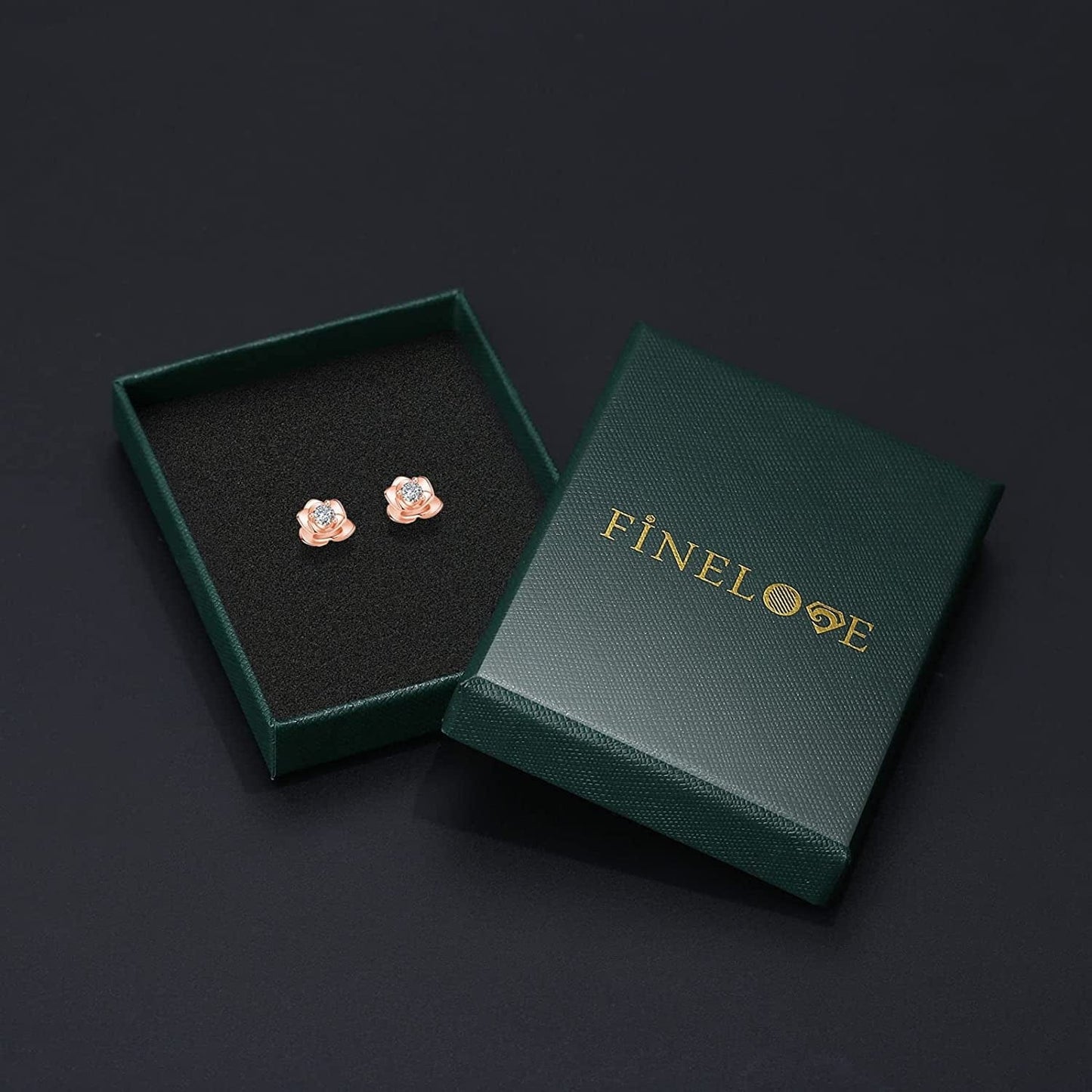 White Gold & Yellow Gold & Rose Gold Plated Rose Flower Ear Studs | Dainty Magnolia Flower Earring, Leaf Hypoallergenic Earrings for Women