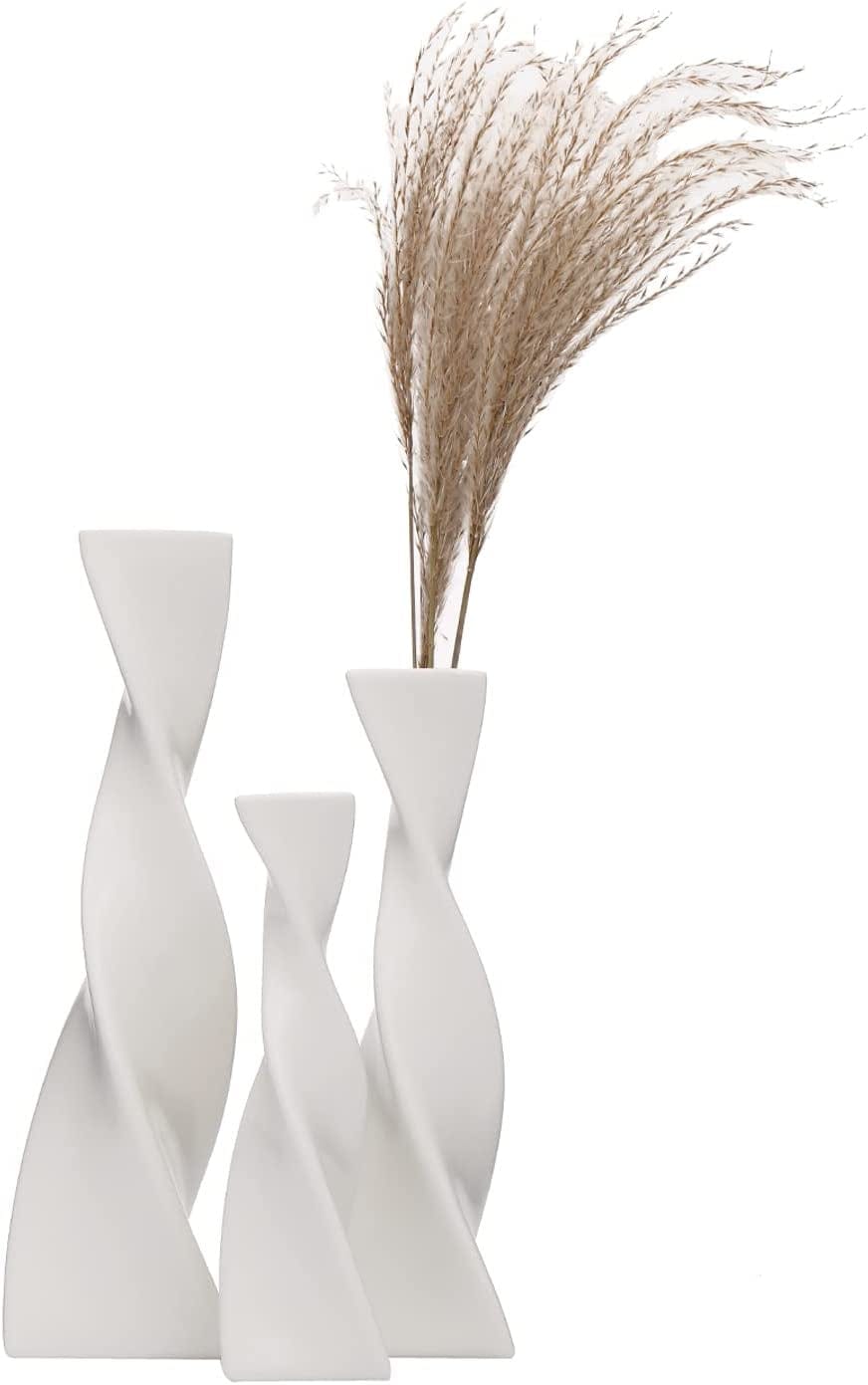 White Vases for Decor, Ceramic Vase Twist Modern Home Decor Vases for Centerpieces, Flower Decorative Vase, Pampas Grass Vase, 3Pcs Minimalist Nordic Boho Ins Style for Wedding Table Party Living Room