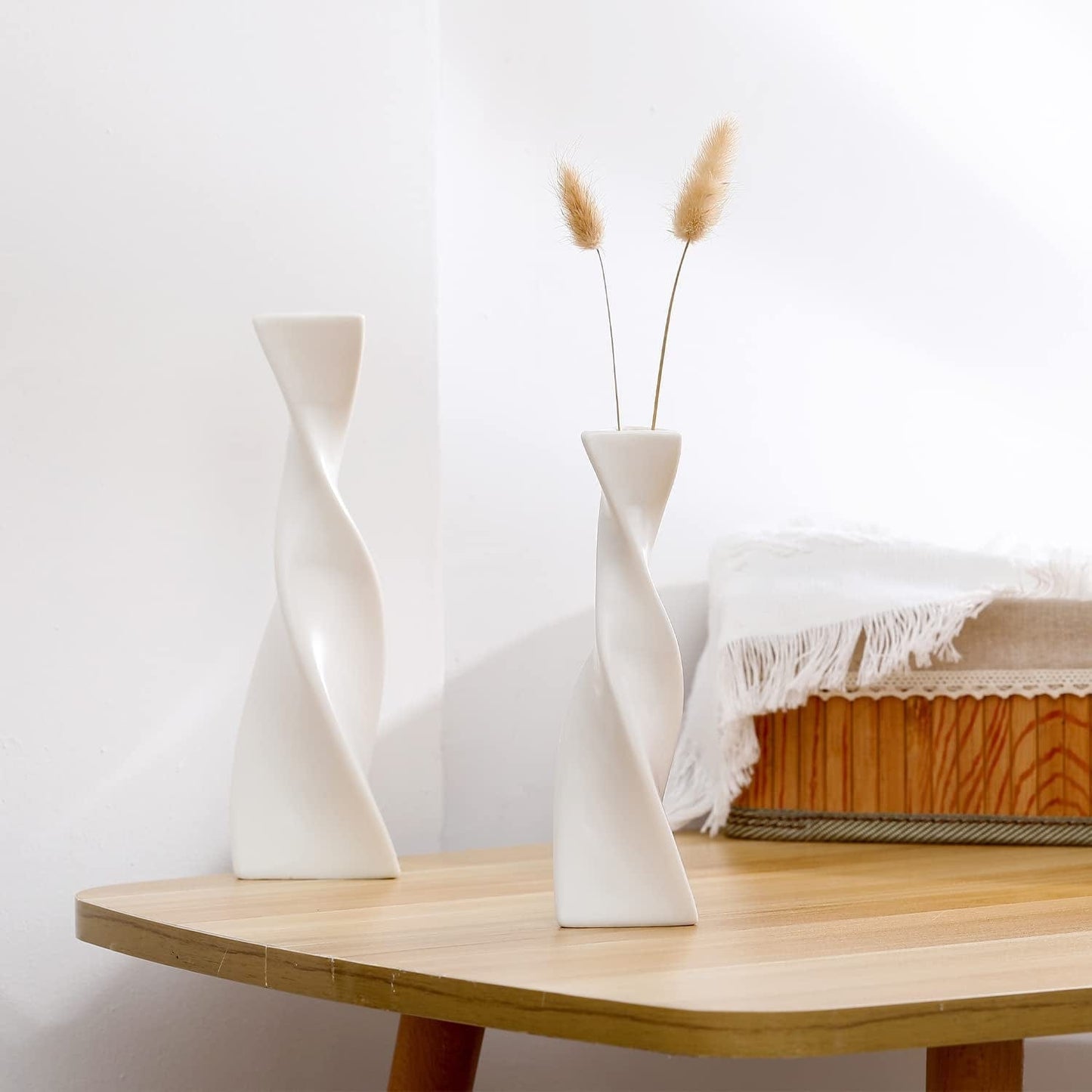 White Vases for Decor, Ceramic Vase Twist Modern Home Decor Vases for Centerpieces, Flower Decorative Vase, Pampas Grass Vase, 3Pcs Minimalist Nordic Boho Ins Style for Wedding Table Party Living Room