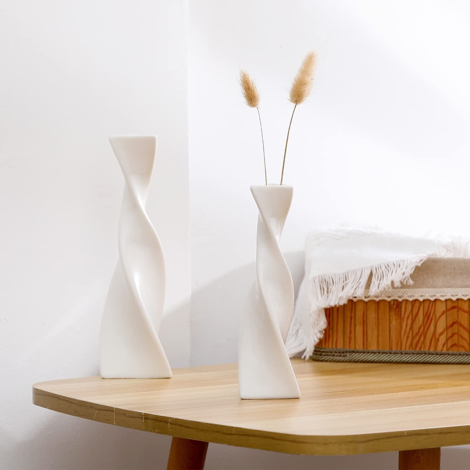 White Vases for Decor, Ceramic Vase Twist Modern Home Decor Vases for Centerpieces, Flower Decorative Vase, Pampas Grass Vase, 3Pcs Minimalist Nordic Boho Ins Style for Wedding Table Party Living Room