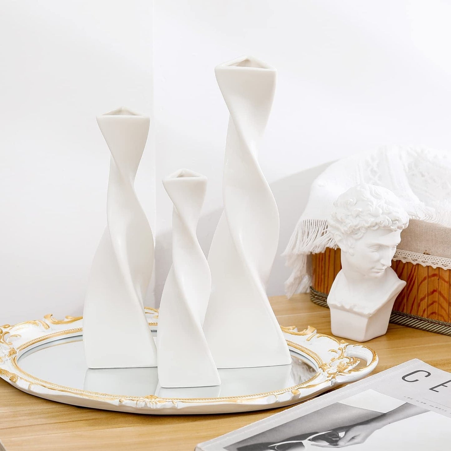 White Vases for Decor, Ceramic Vase Twist Modern Home Decor Vases for Centerpieces, Flower Decorative Vase, Pampas Grass Vase, 3Pcs Minimalist Nordic Boho Ins Style for Wedding Table Party Living Room