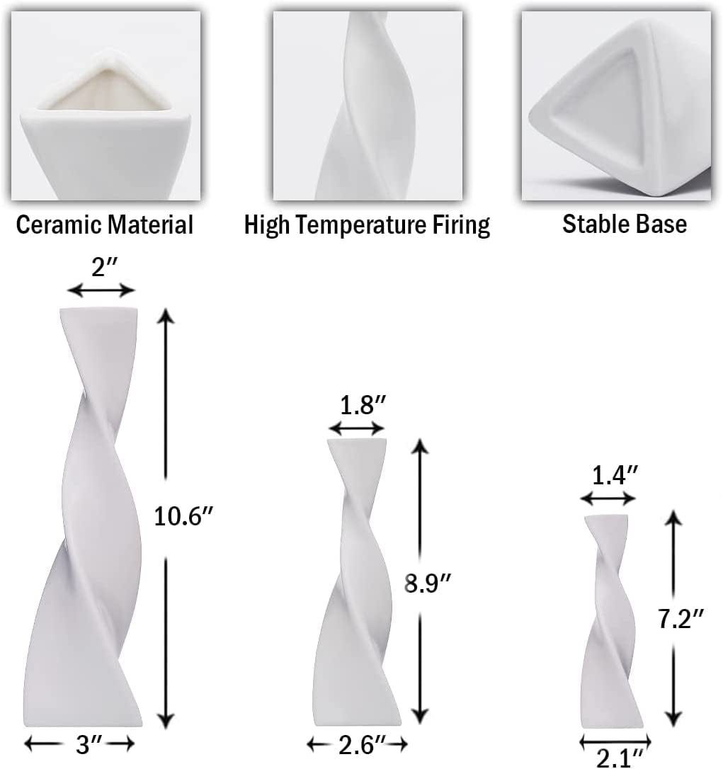 White Vases for Decor, Ceramic Vase Twist Modern Home Decor Vases for Centerpieces, Flower Decorative Vase, Pampas Grass Vase, 3Pcs Minimalist Nordic Boho Ins Style for Wedding Table Party Living Room