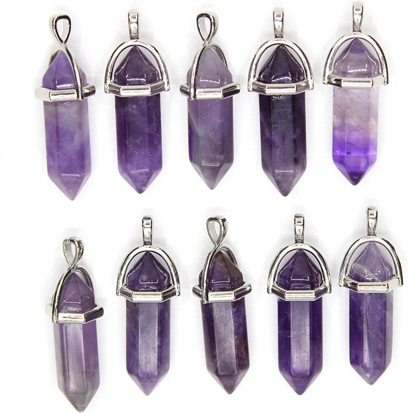 Wholesale 10 PCS Clear Quartz Crystal Stone Point Healing Reiki Chakra Pendants for Jewelry Making Amethyst