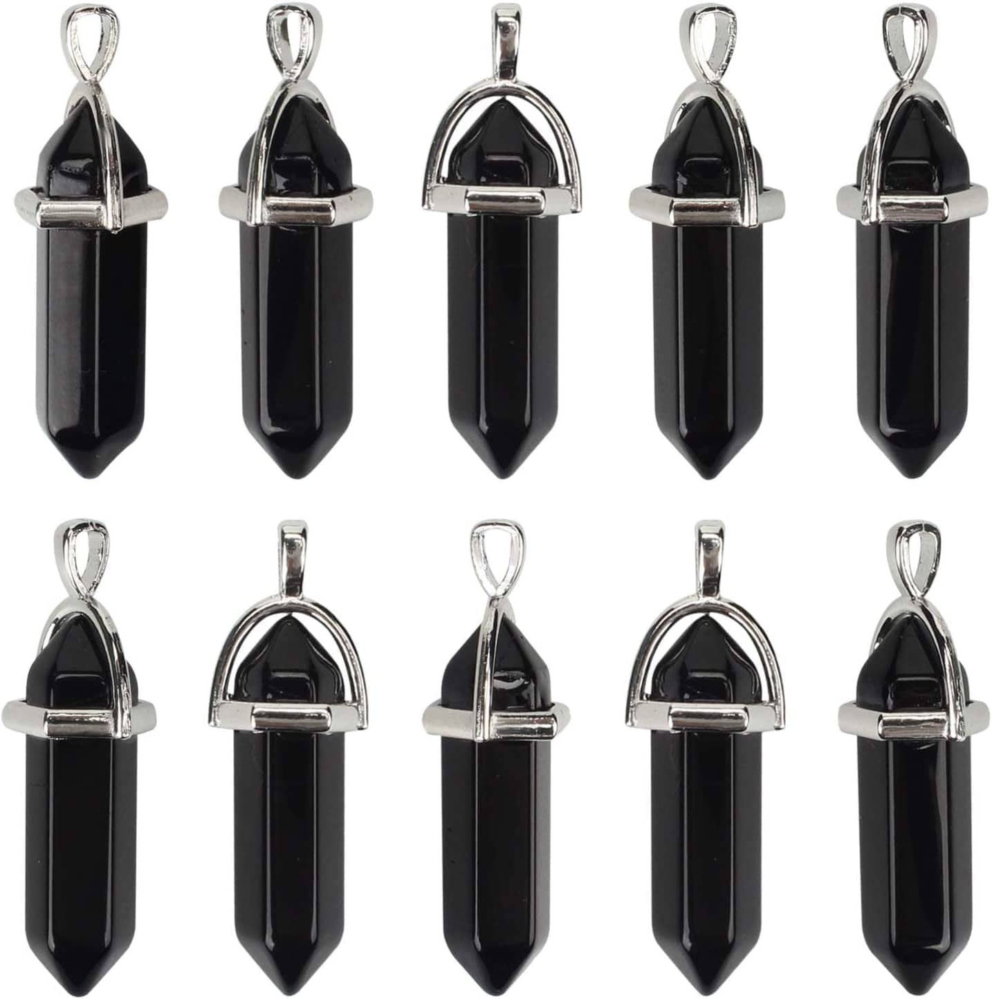 Wholesale 10 PCS Clear Quartz Crystal Stone Point Healing Reiki Chakra Pendants for Jewelry Making Obsidian