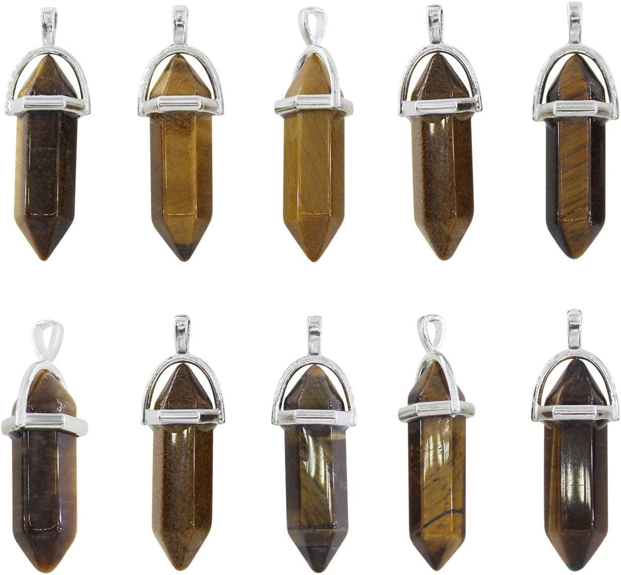 Wholesale 10 PCS Clear Quartz Crystal Stone Point Healing Reiki Chakra Pendants for Jewelry Making Tiger's Eye