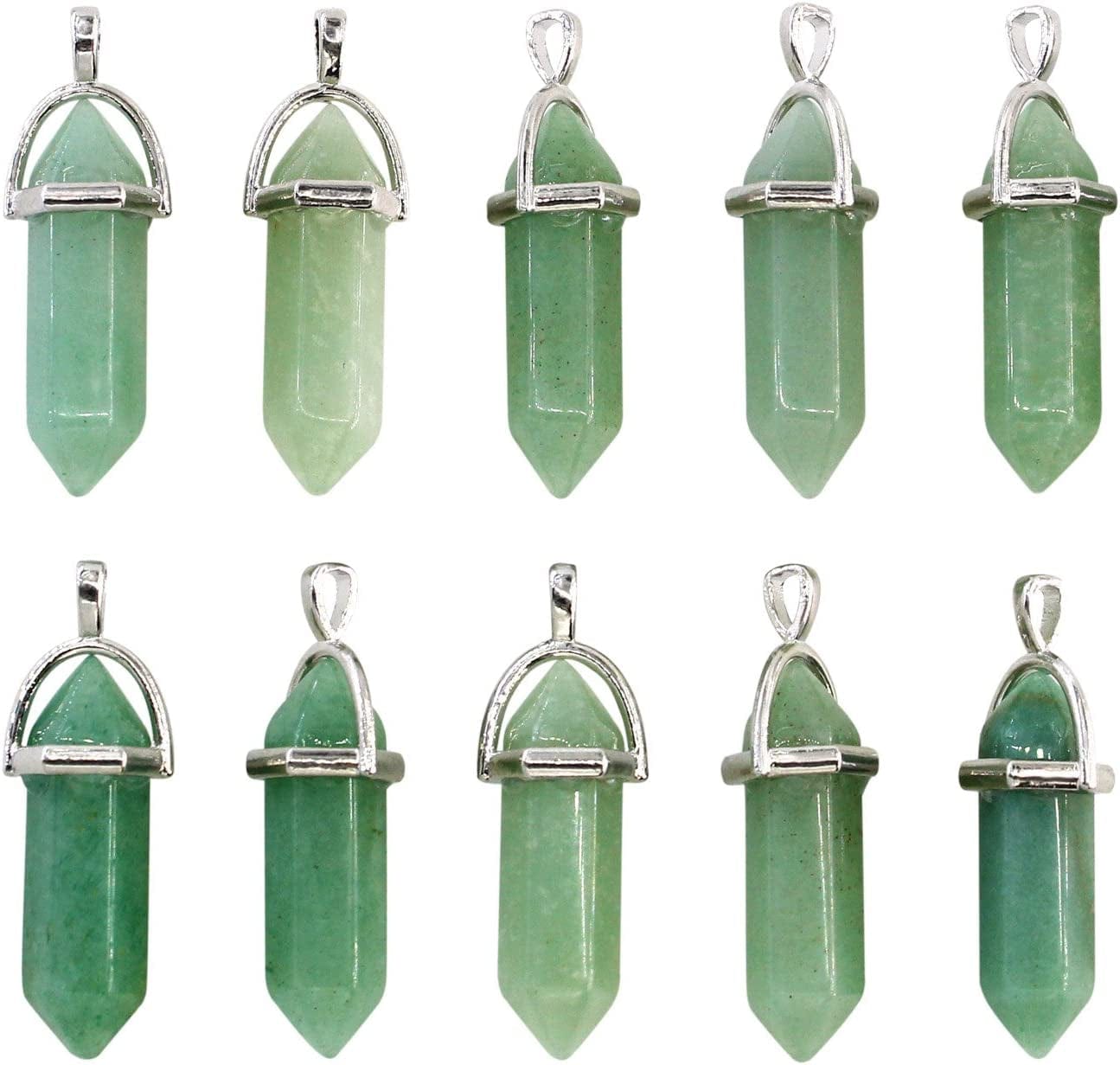 Wholesale 10 PCS Clear Quartz Crystal Stone Point Healing Reiki Chakra Pendants for Jewelry Making Green Aventurine