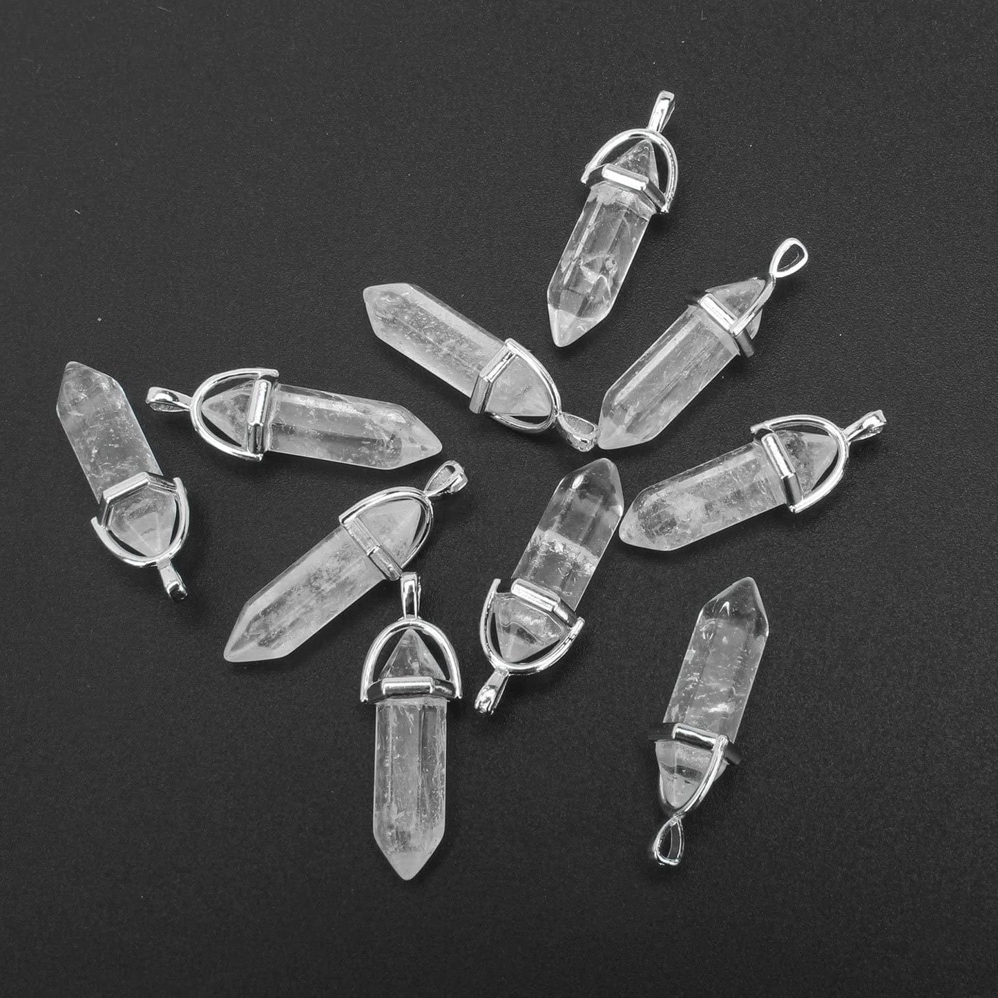 Wholesale 10 PCS Clear Quartz Crystal Stone Point Healing Reiki Chakra Pendants for Jewelry Making