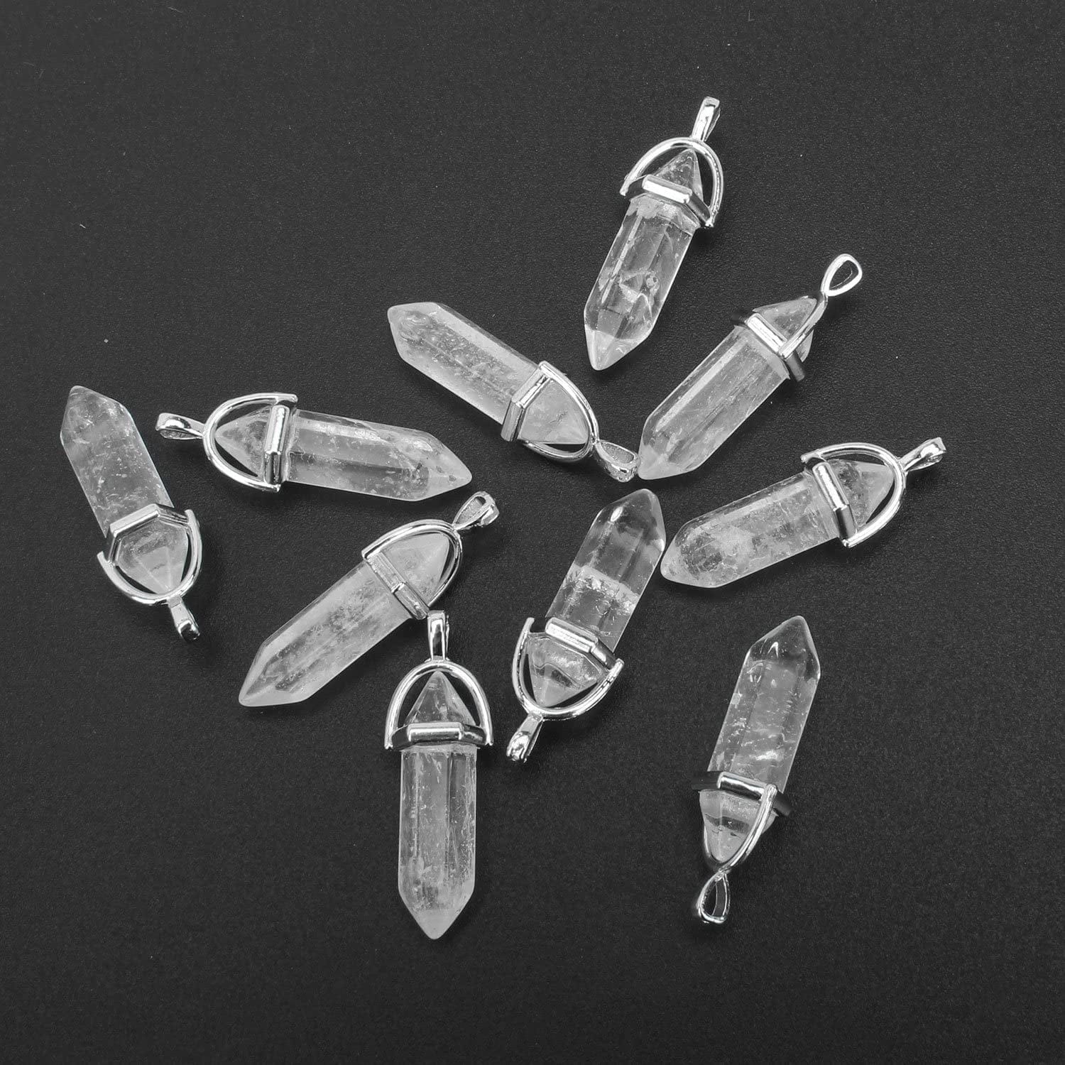 Wholesale 10 PCS Clear Quartz Crystal Stone Point Healing Reiki Chakra Pendants for Jewelry Making