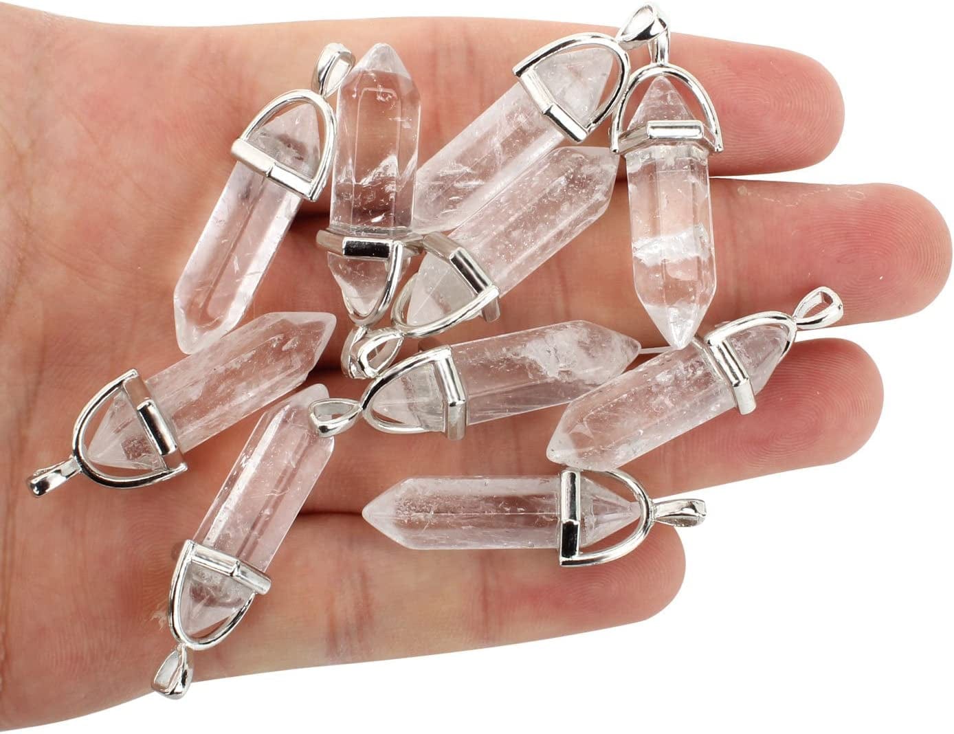 Wholesale 10 PCS Clear Quartz Crystal Stone Point Healing Reiki Chakra Pendants for Jewelry Making