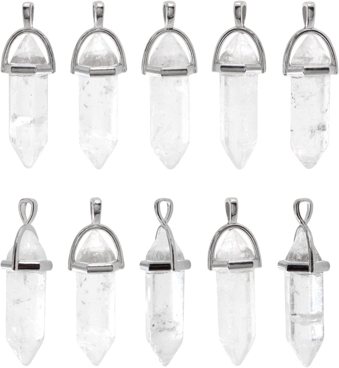 Wholesale 10 PCS Clear Quartz Crystal Stone Point Healing Reiki Chakra Pendants for Jewelry Making Clear Quartz