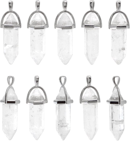 Wholesale 10 PCS Clear Quartz Crystal Stone Point Healing Reiki Chakra Pendants for Jewelry Making Clear Quartz