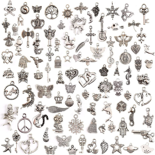 Wholesale 100 Pieces Mixed Charms Pendants DIY for Jewelry Making and Crafting