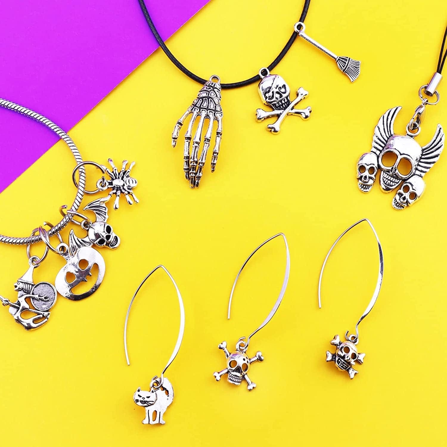 Wholesale Bulk Lots Hallowmas Skull Skeleton Charms Mixed Silver Plated Halloween Mask Charms Pendants DIY for Jewelry Making and Crafting, JIALEEY 100 PCS Hallowmas Style