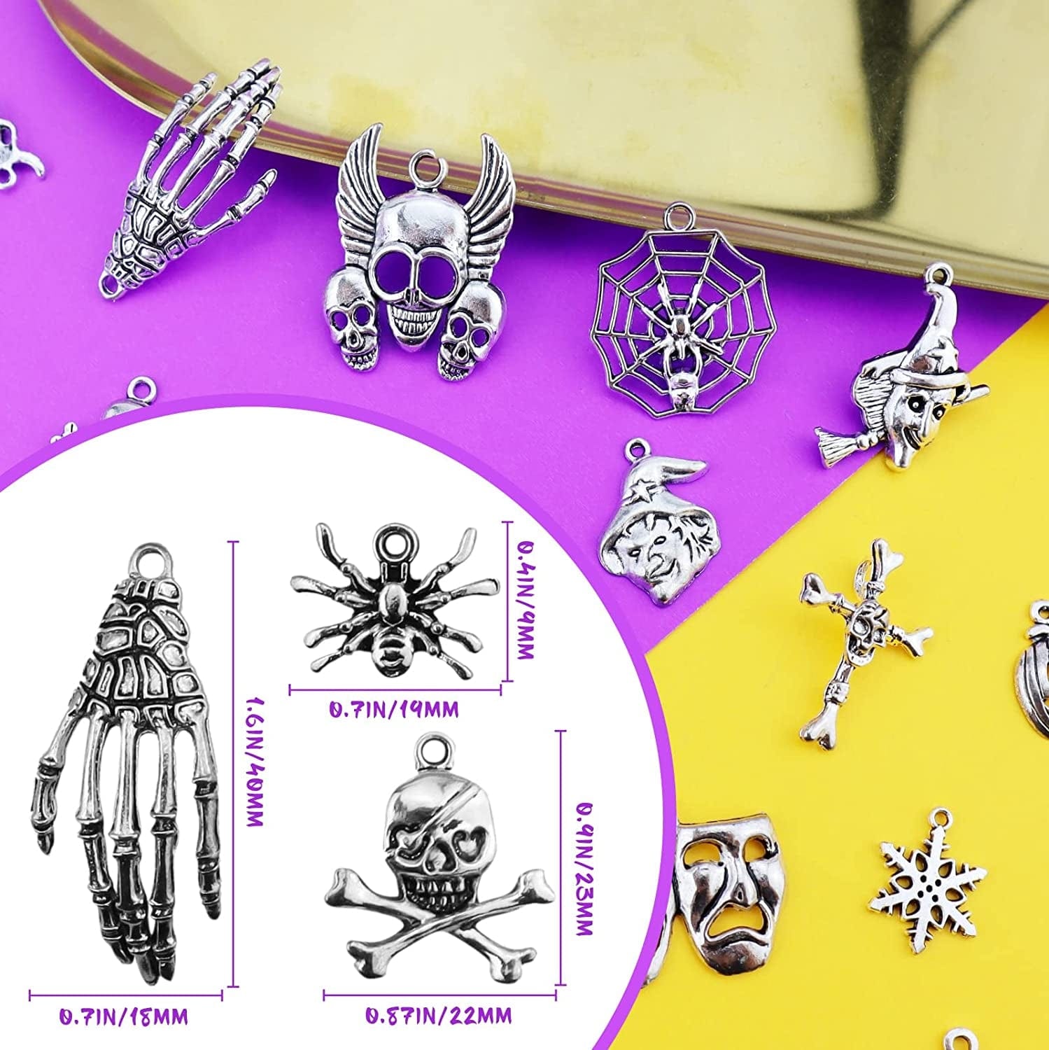 Wholesale Bulk Lots Hallowmas Skull Skeleton Charms Mixed Silver Plated Halloween Mask Charms Pendants DIY for Jewelry Making and Crafting, JIALEEY 100 PCS Hallowmas Style
