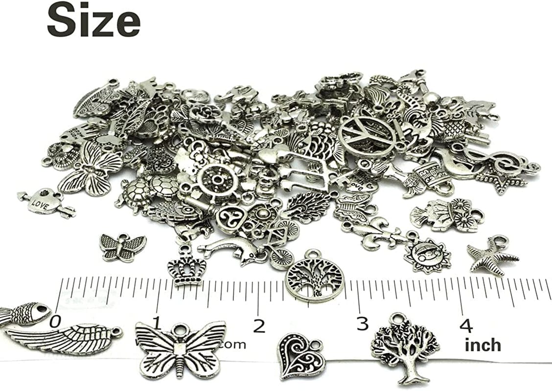 Wholesale Bulk Lots Jewelry Making Silver Charms Mixed Smooth Tibetan Silver Metal Charms Pendants DIY for Necklace Bracelet Jewelry Making and Crafting, JIALEEY 100 PCS