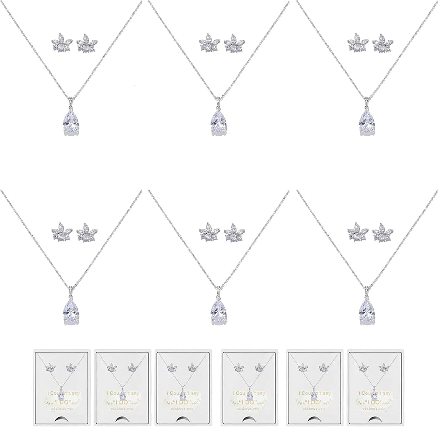 Will You Be My Bridesmaid Jewelry Set for Wedding of 4 6 8 Bridesmaid Teardrop Necklace Earrings Set,Bridesmaid Proposal Gifts Set white-drop-6set