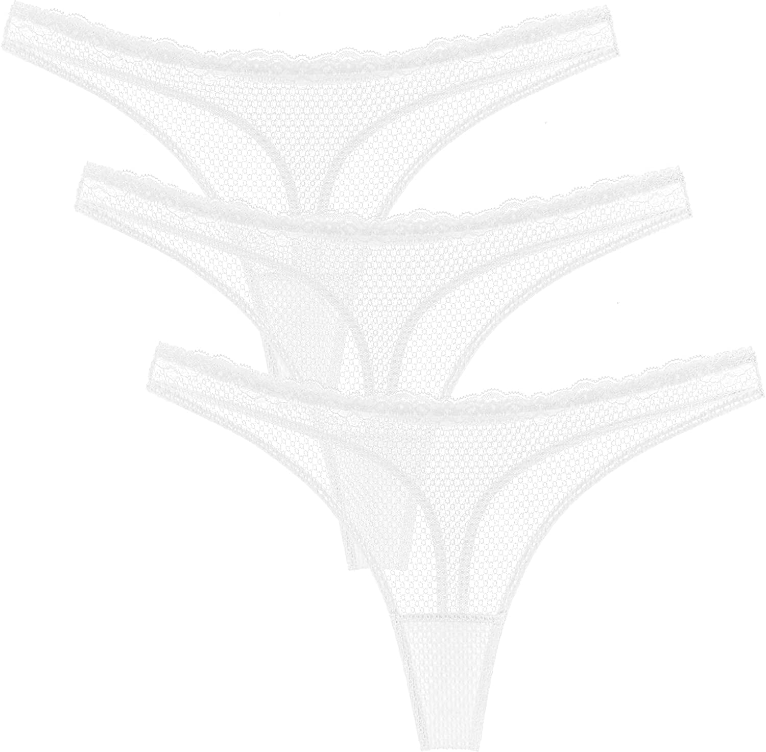 Wingslove Women'S 3 Pack See through G-String Sexy Lace Thongs Underwear Hipster Bikini Panties 3 White / Large