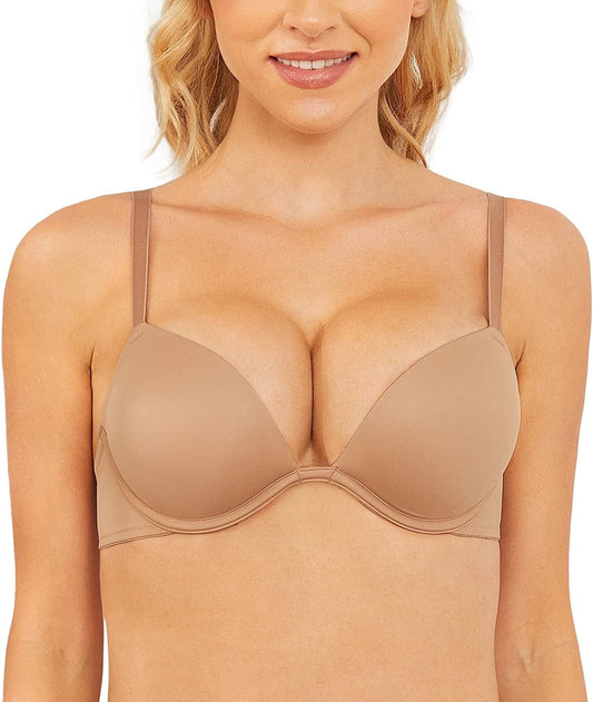 Wingslove Women'S Push up Bra Deep V Plunge Underwire T-Shirt Bra Multiway 2 Cups Up Brown / 32C