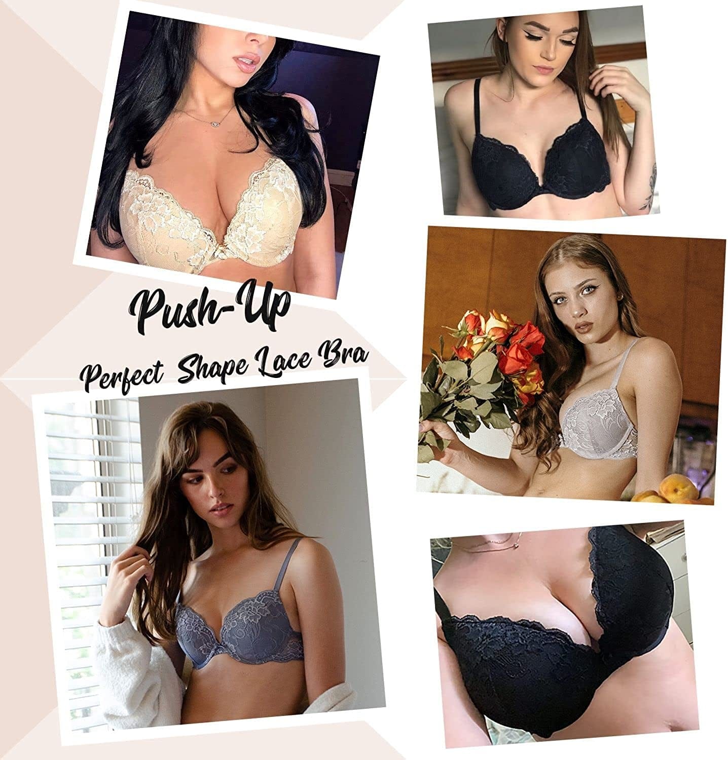 Wingslove Women'S Push up Bra Lace Comfort Padded Bra Add 1 Cup Brassiere Plunge Underwire Bra Lift up Bras