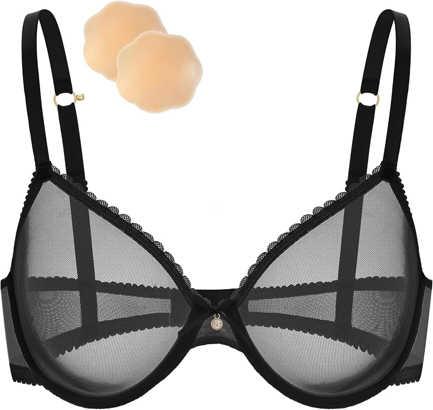 Wingslove Women'S See through Sexy Sheer Bra Unlined Underwire Support Everyday Bra with Silicone Nipple