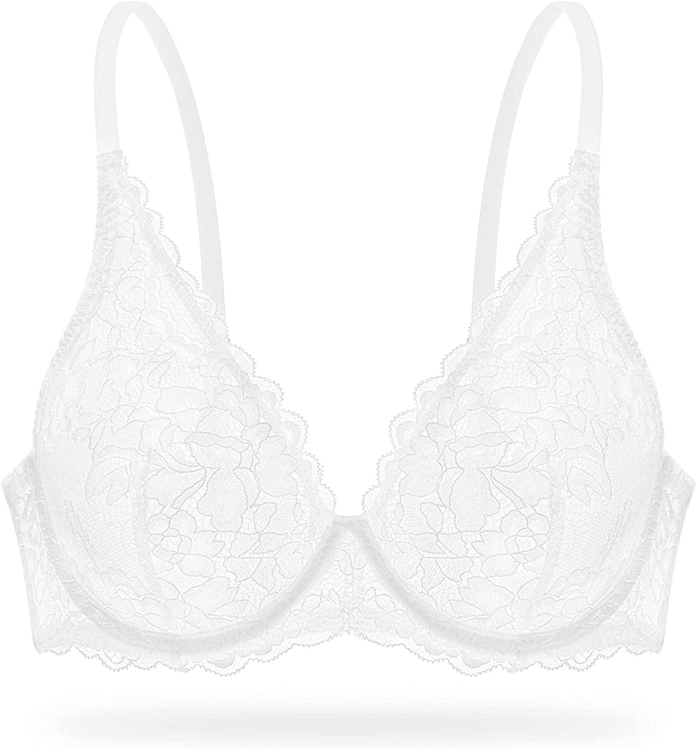 Wingslove Women'S Sexy Bra Sheer Lace Bra Plunge Unlined Full Coverage See through Underwire Bra