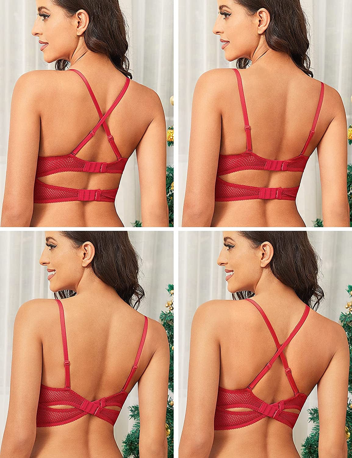 Wingslove Women'S Sexy Lace Balconette Bra Longline See through Unlined Underwire Multiway Bralette with Silicone Nipple