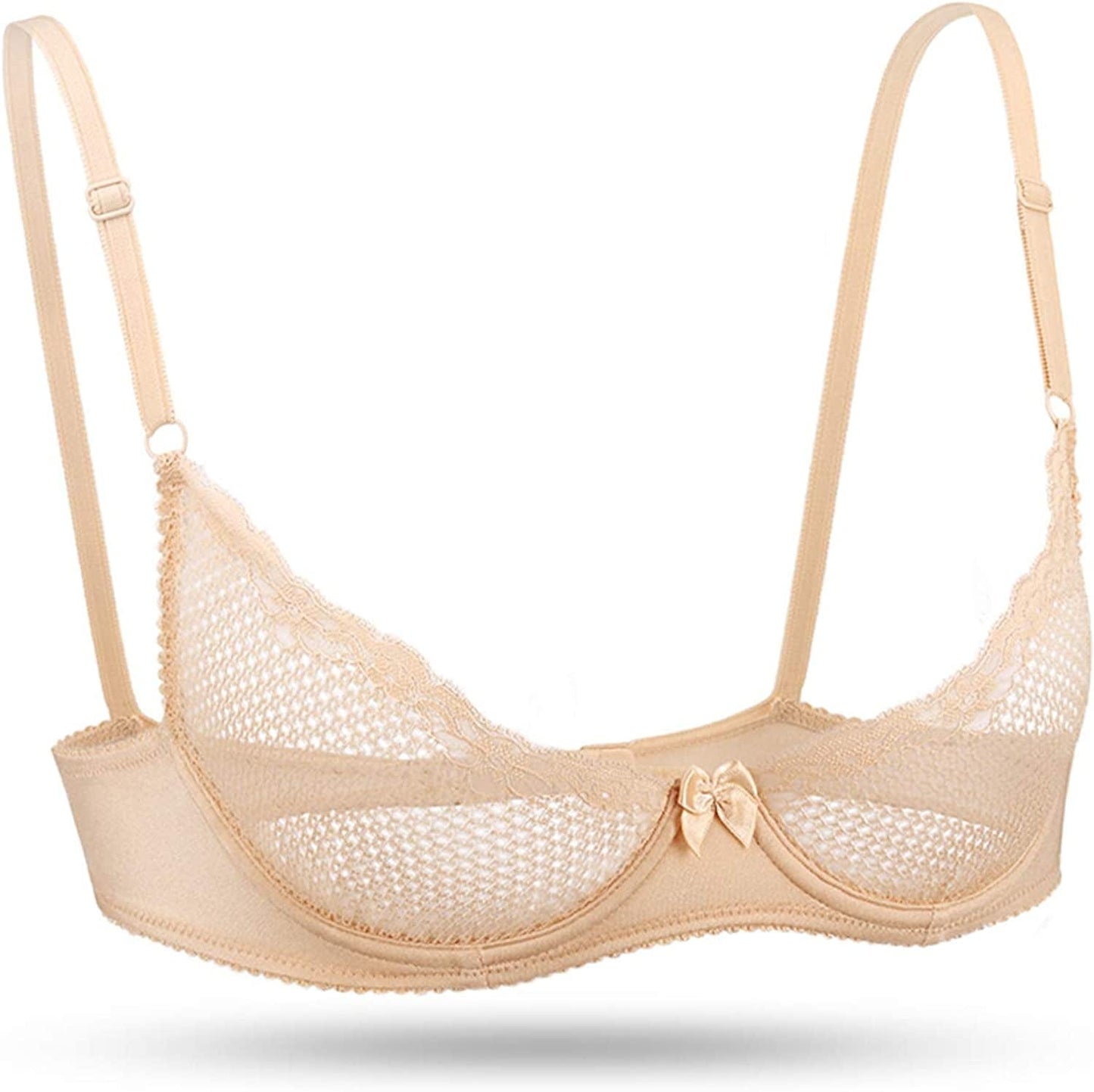Wingslove Women'S Sexy Lace Bra See through Mesh Unlined Balconette Demi Cup Underwire Non-Padded Lingerie