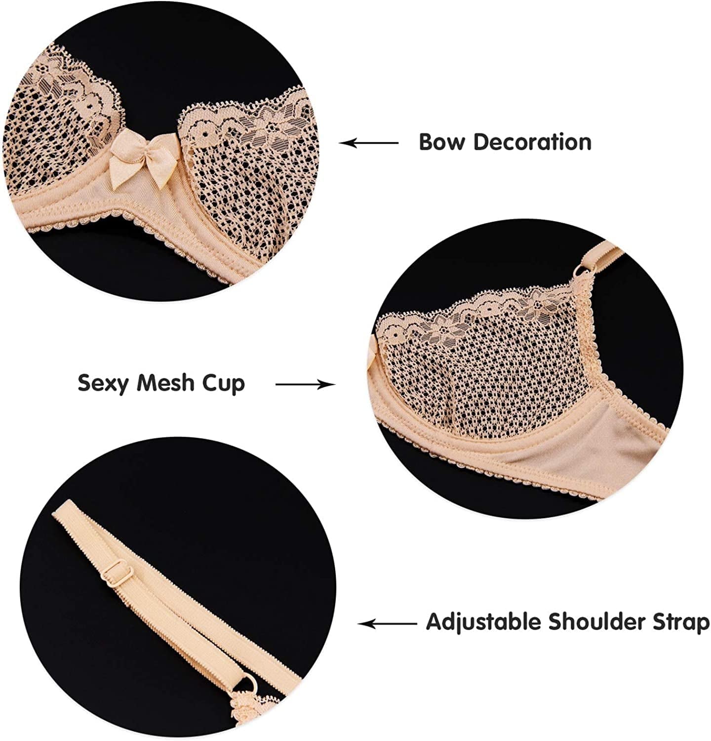 Wingslove Women'S Sexy Lace Bra See through Mesh Unlined Balconette Demi Cup Underwire Non-Padded Lingerie