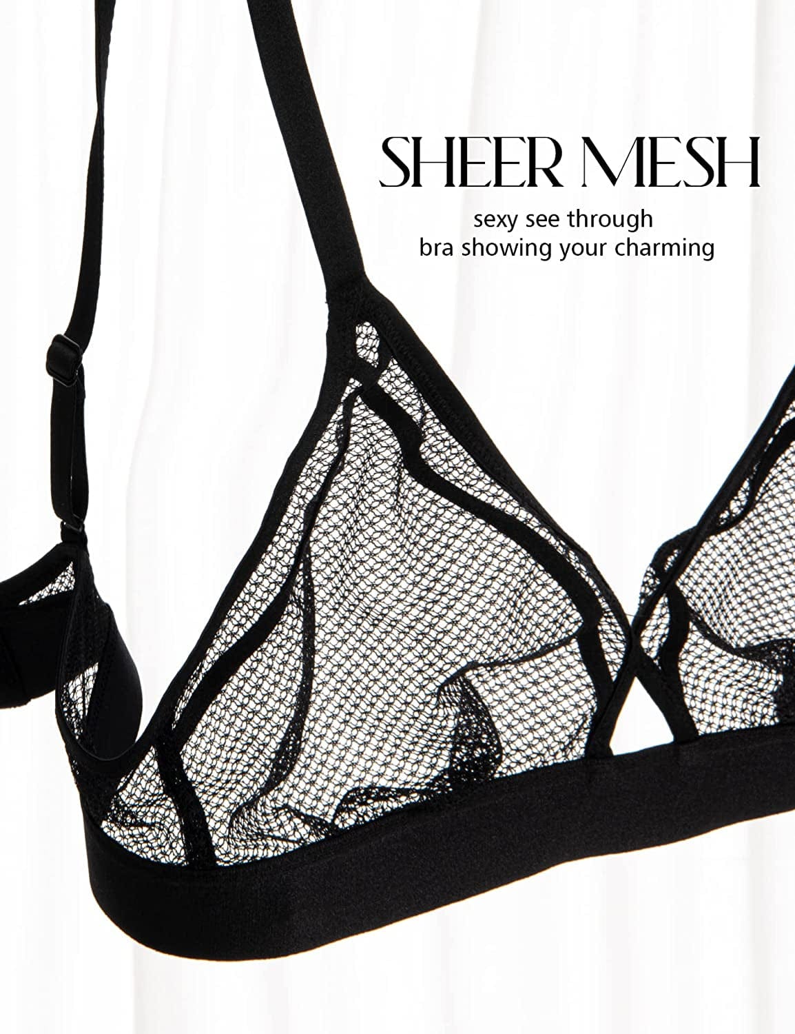 Wingslove Women'S Sexy Lace Bra Sheer Mesh See through Bralette Unlined Wireless Plunge Triangle Transparent Bras