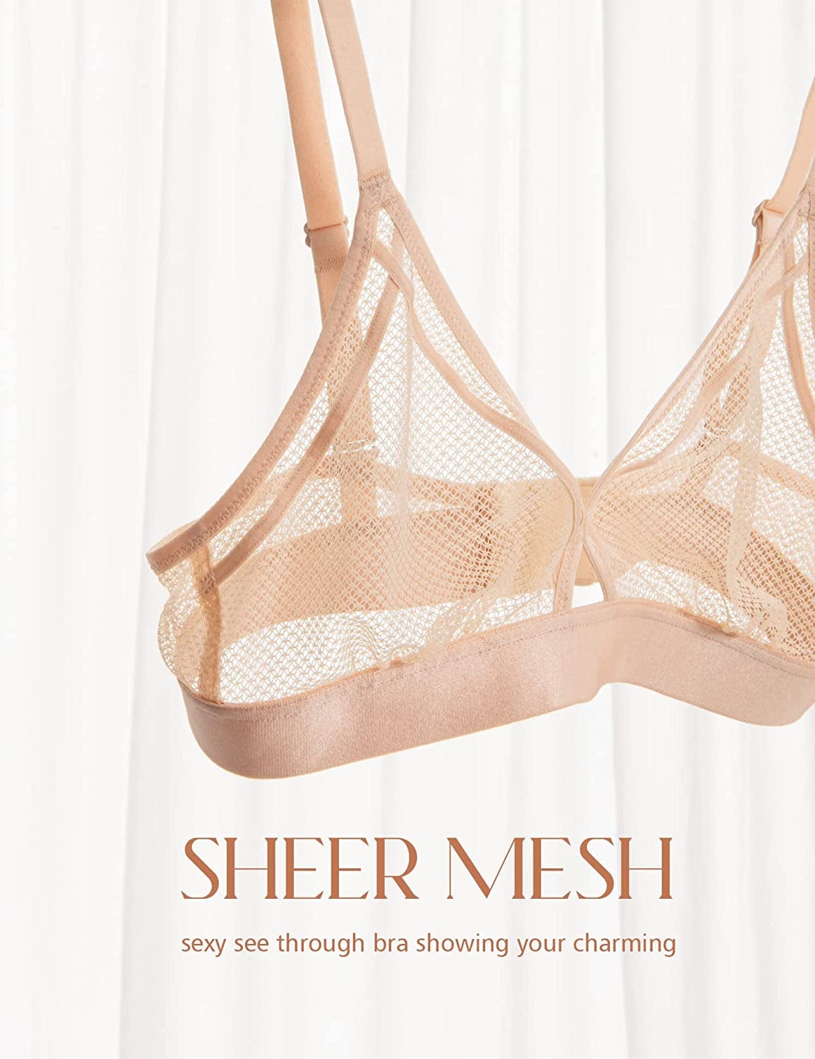 Wingslove Women'S Sexy Lace Bra Sheer Mesh See through Bralette Unlined Wireless Plunge Triangle Transparent Bras