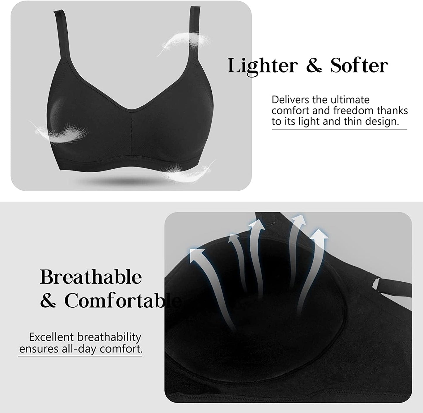 Wireless Bra, Wire-Free Bra for Women Comfortable with Support, Ultra-Soft Sleep Bras with Adjustable Straps