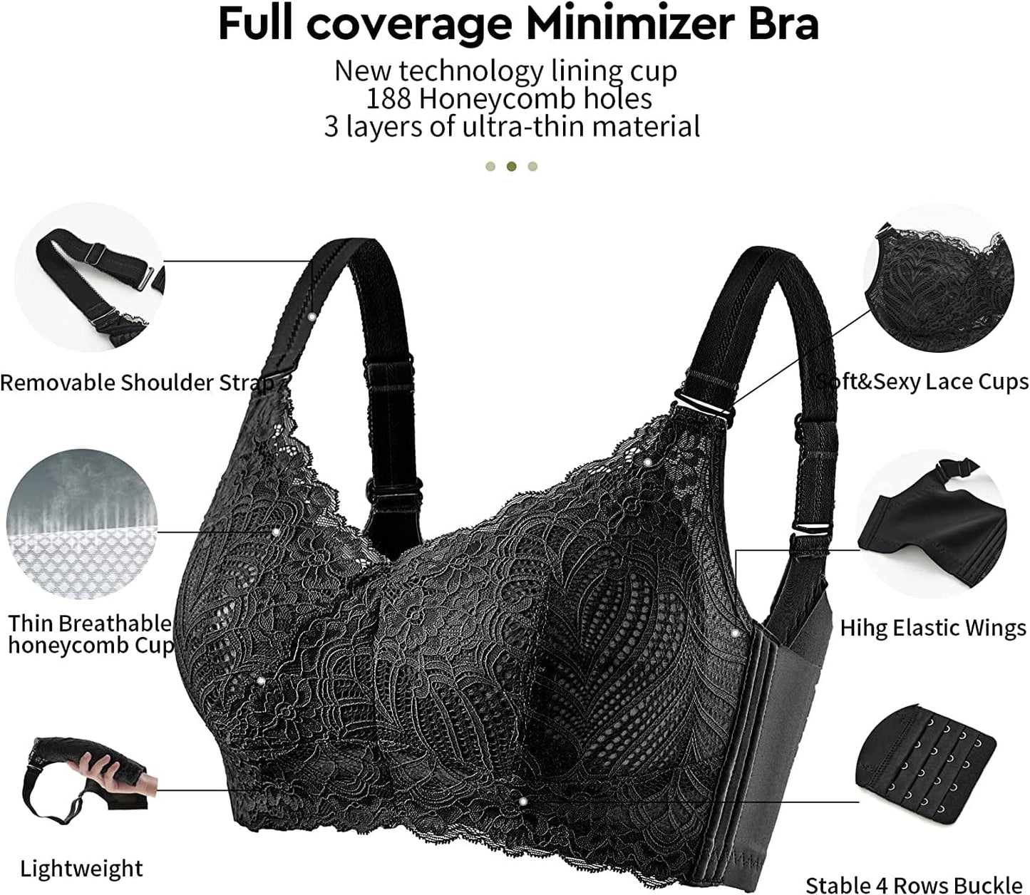 Wireless Bras for Women Full Coverage Comfortable Soft Minimizer Smoothing Back Everyday Bra