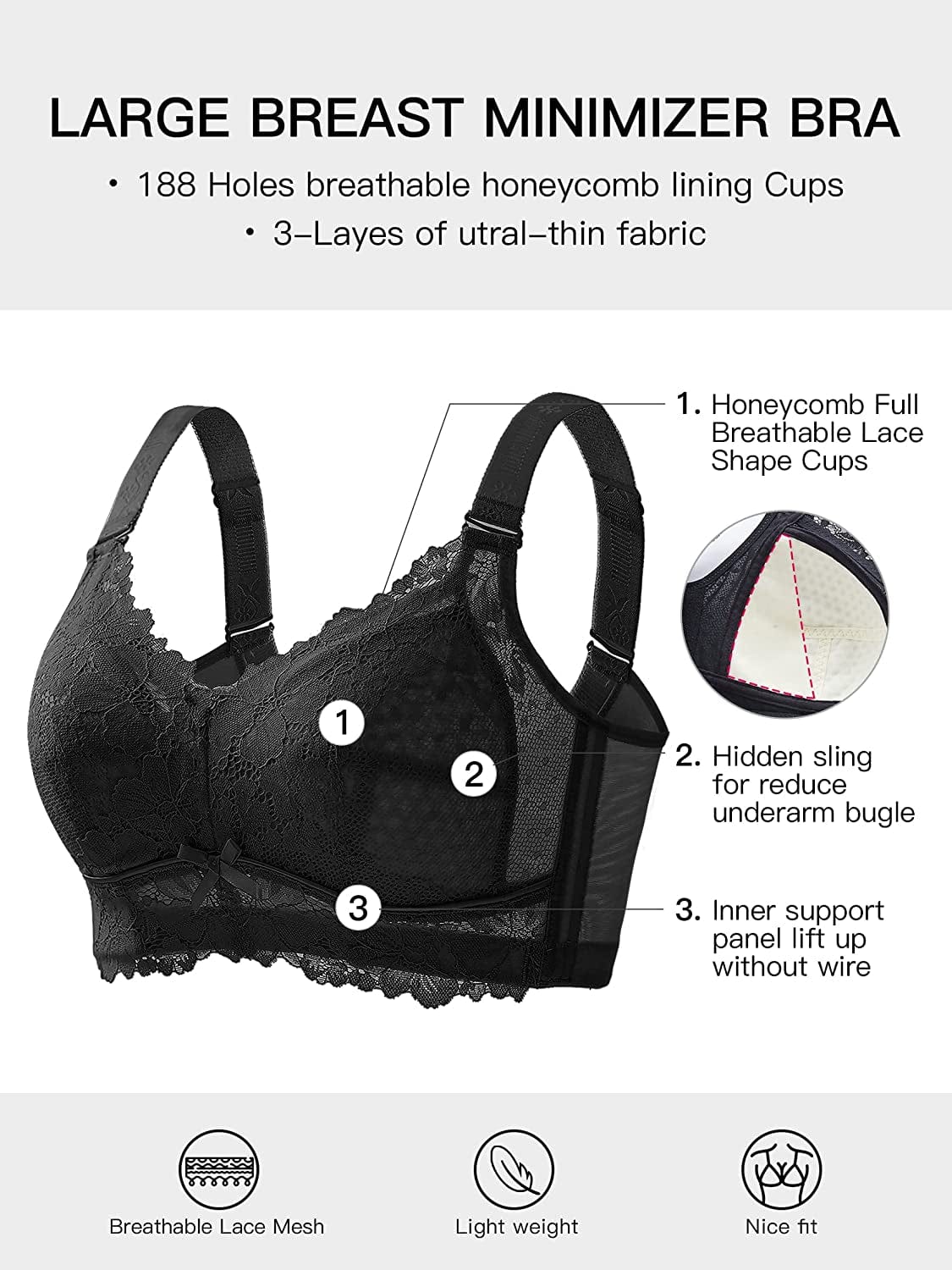 Wireless Full Figure plus Size Minimizer Lightly Lined Cups Womens Bra