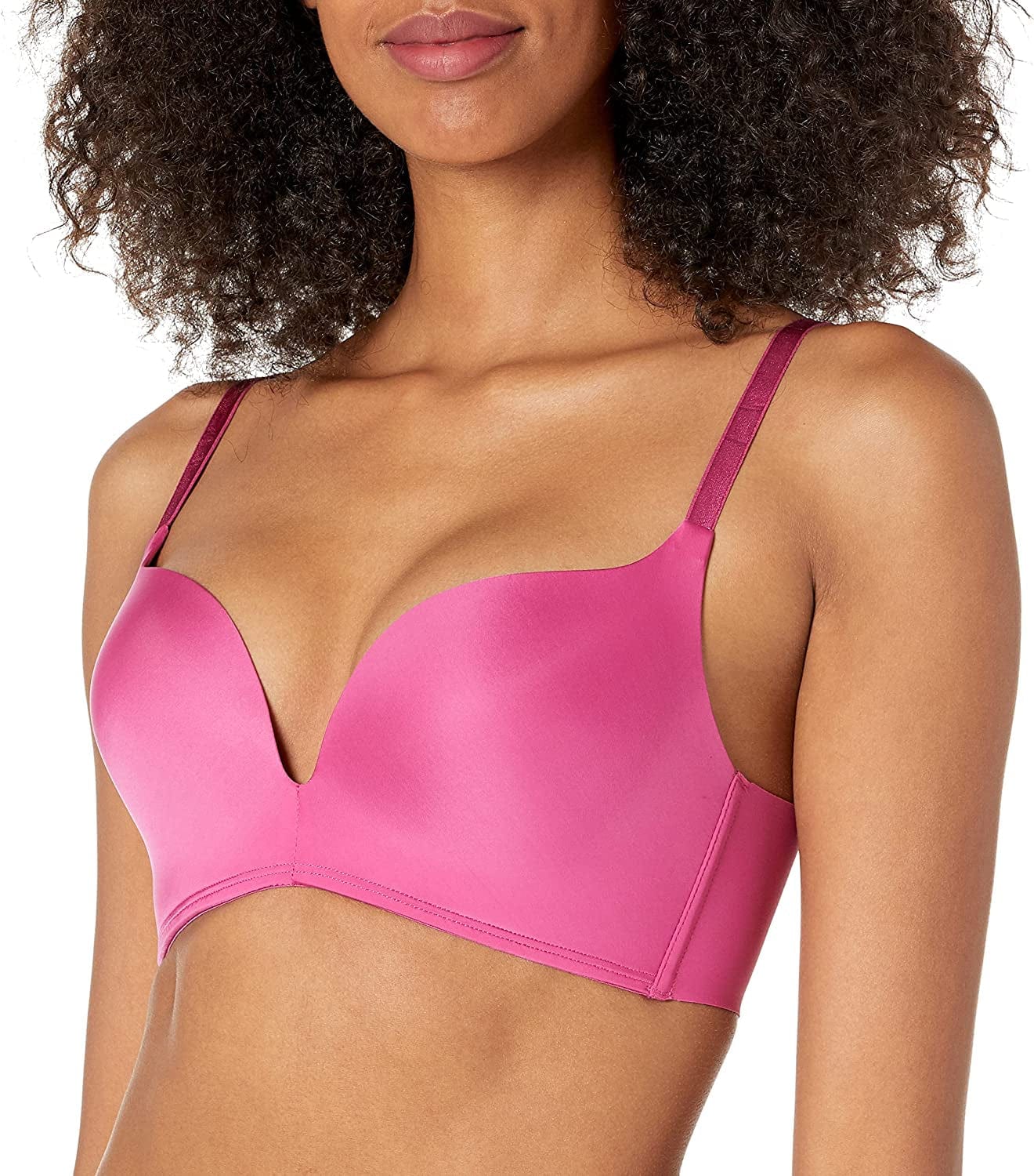 Wireless Push-Up Bra, Wirefree Bra with Demi Plunge, Convertible T-Shirt Bra with Push-Up Cups Dahlia Pink / 38C