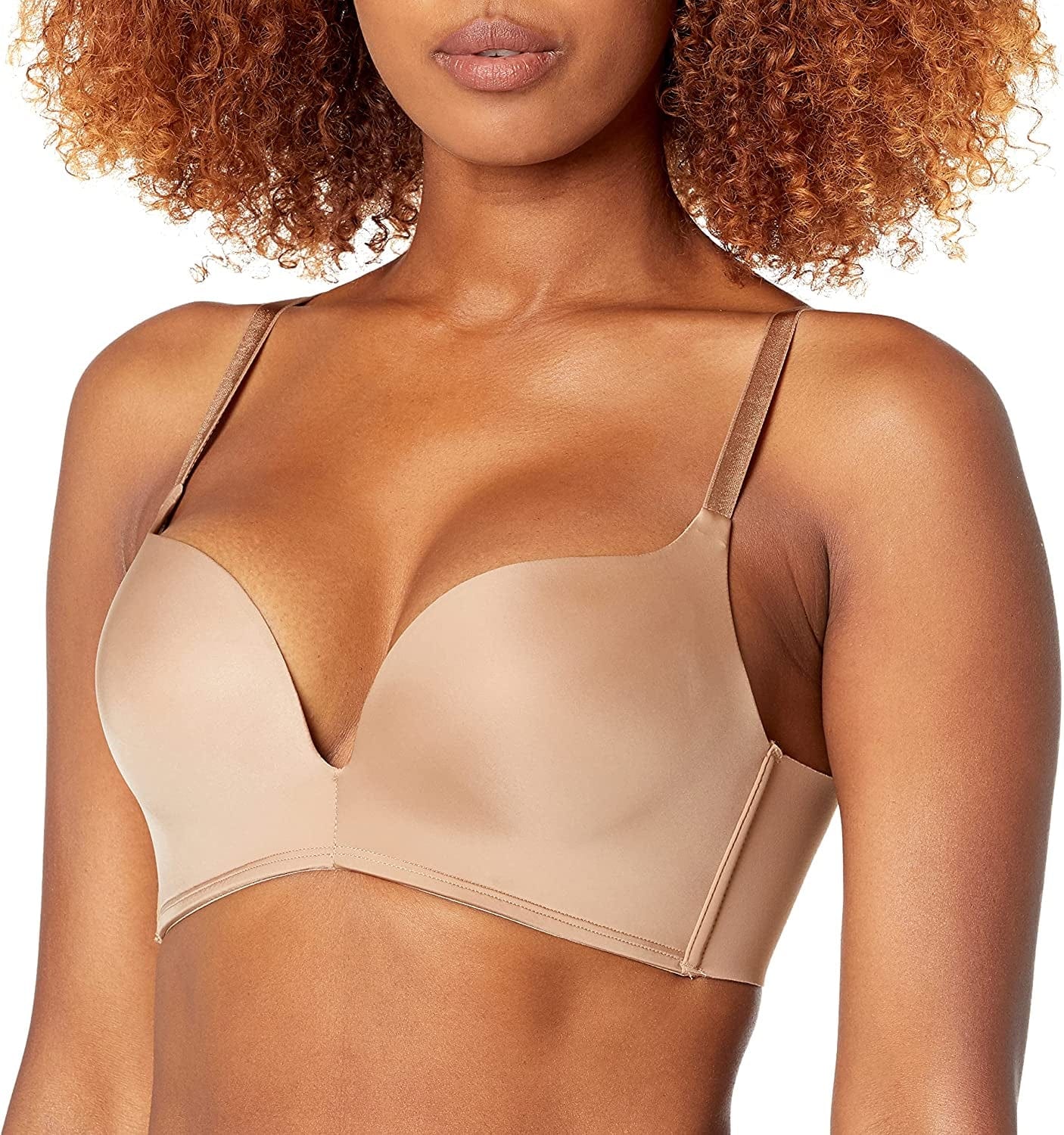 Wireless Push-Up Bra, Wirefree Bra with Demi Plunge, Convertible T-Shirt Bra with Push-Up Cups Chestnut / 36C