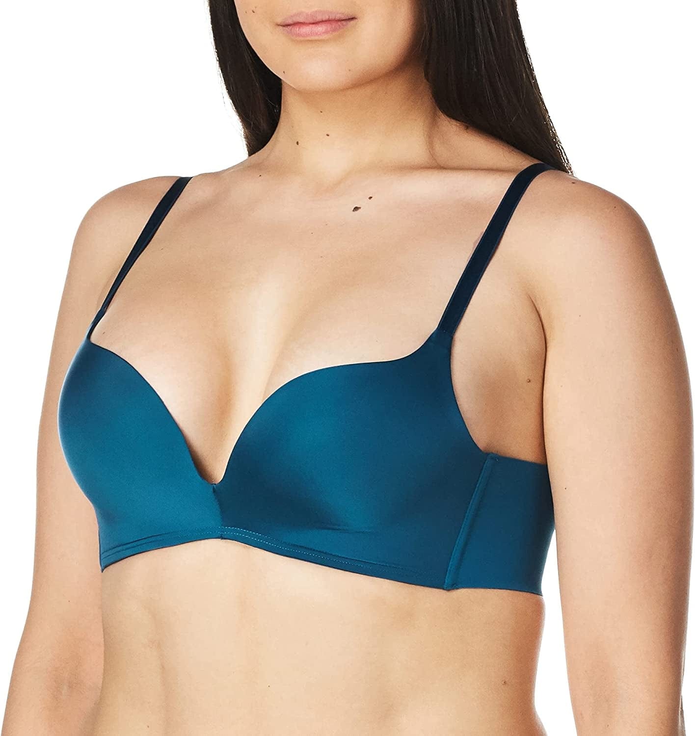 Wireless Push-Up Bra, Wirefree Bra with Demi Plunge, Convertible T-Shirt Bra with Push-Up Cups Oceanic Blue / 36D