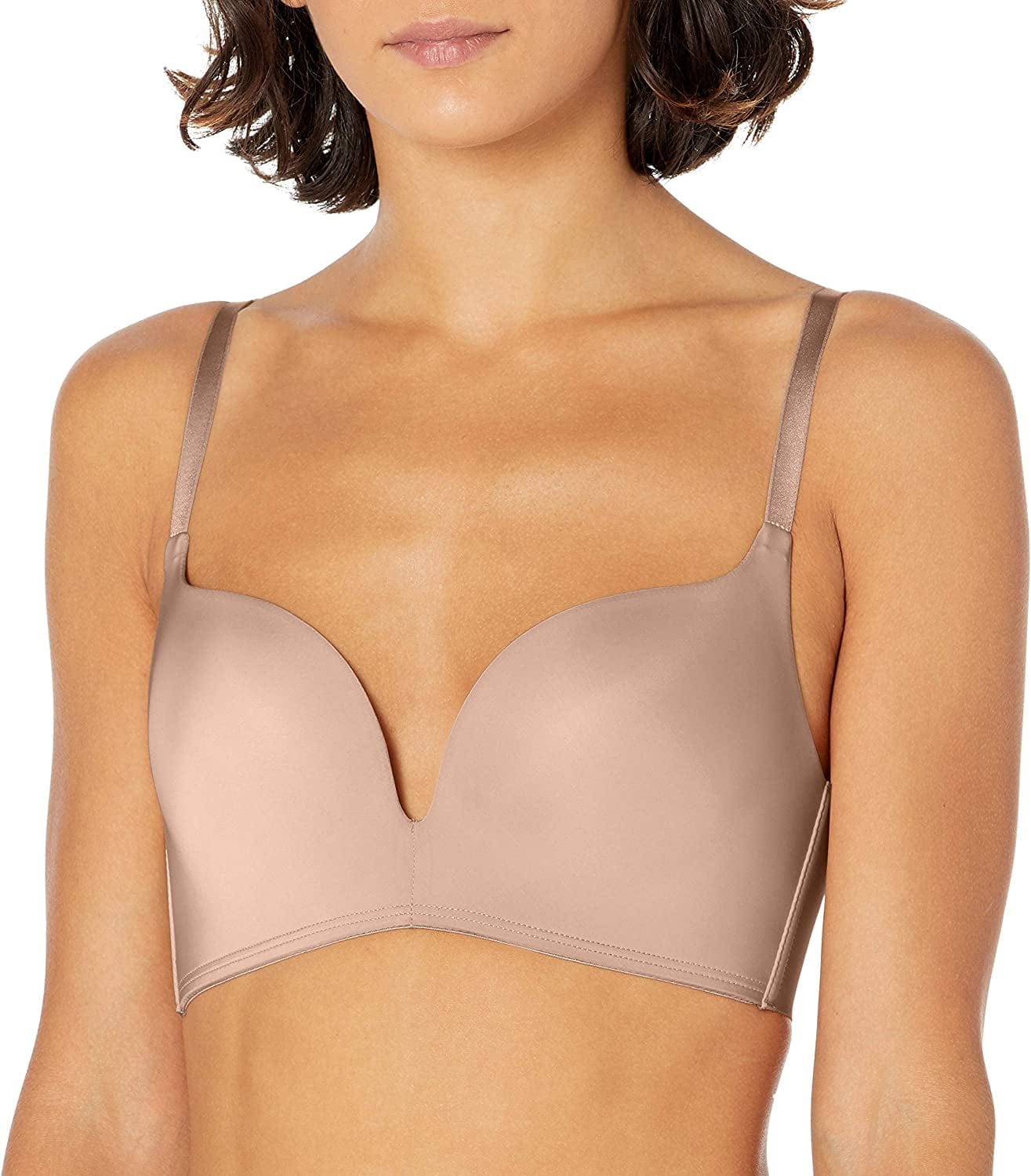 Wireless Push-Up Bra, Wirefree Bra with Demi Plunge, Convertible T-Shirt Bra with Push-Up Cups Evening Blush / 40D