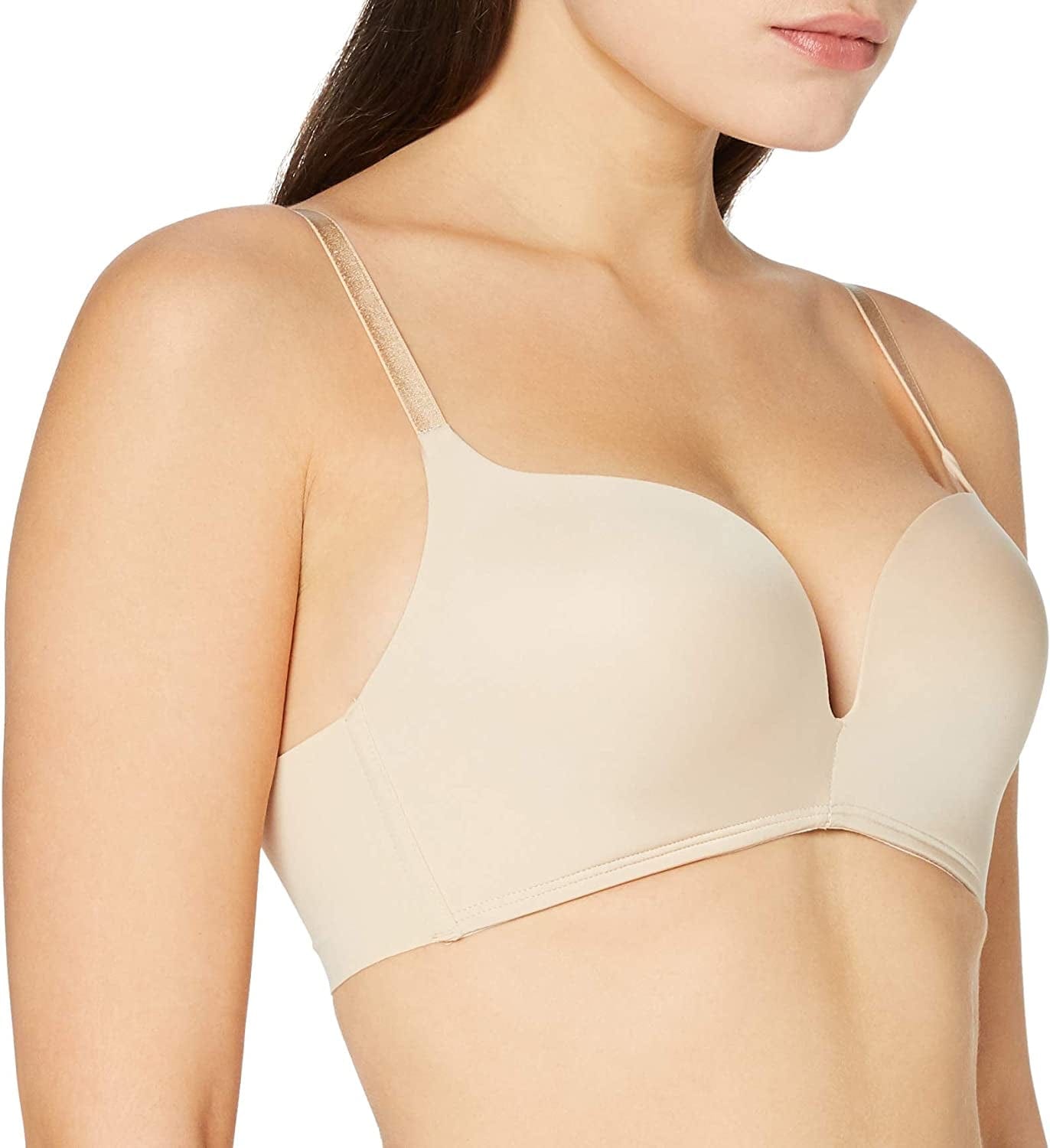 Wireless Push-Up Bra, Wirefree Bra with Demi Plunge, Convertible T-Shirt Bra with Push-Up Cups Latte Lift / 32C