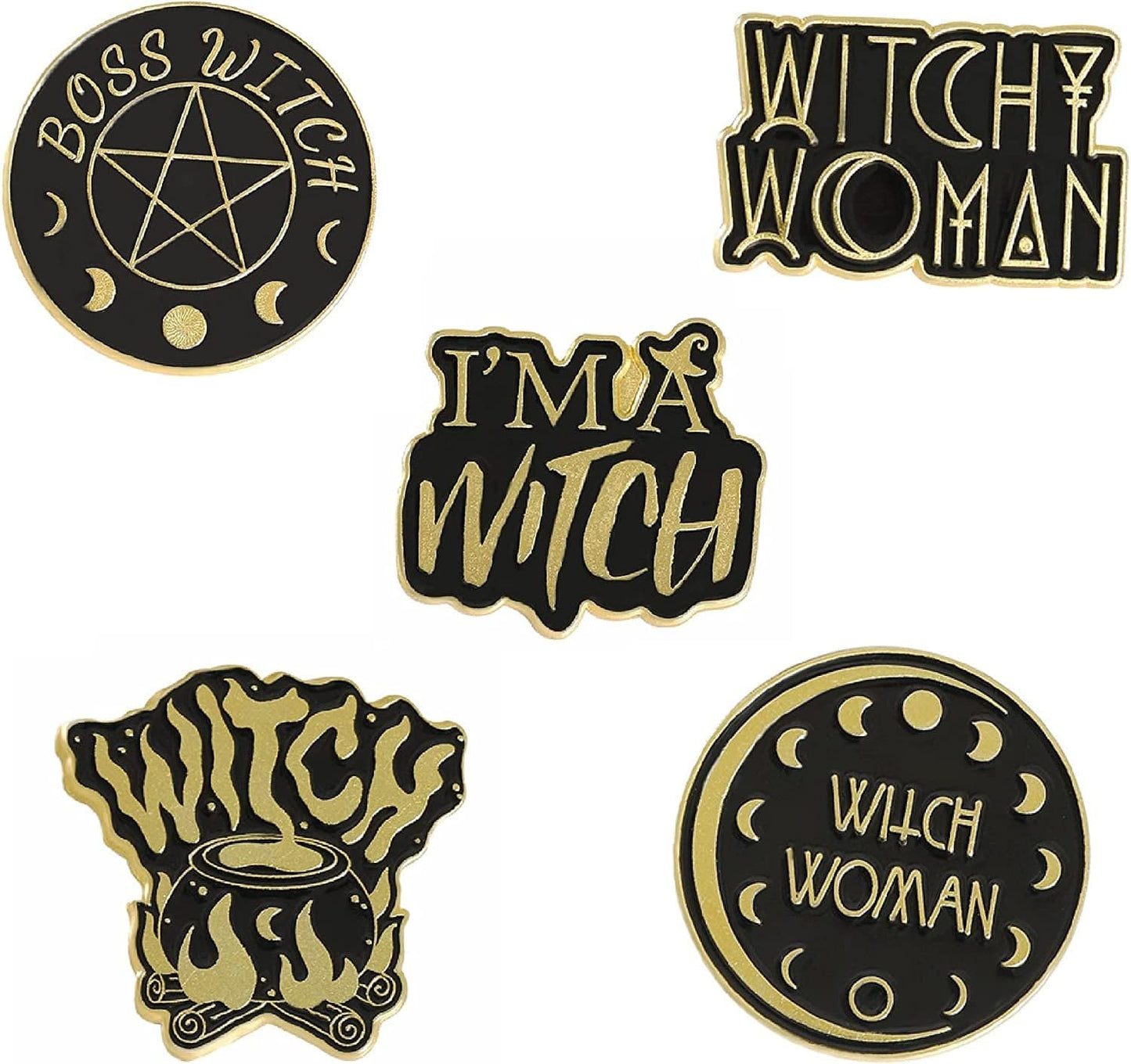 Witch Enamel Pin Set Magic Hat Witch Sign Gesture Lapel Pin Cool Witch Women Accessory for Backpacks Badges Hats Bags for Halloween Magic Theme Party Witch Women