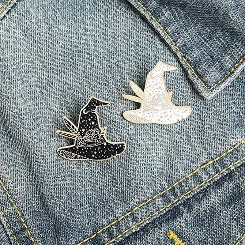 Witch Enamel Pin Set Magic Hat Witch Sign Gesture Lapel Pin Cool Witch Women Accessory for Backpacks Badges Hats Bags for Halloween Magic Theme Party