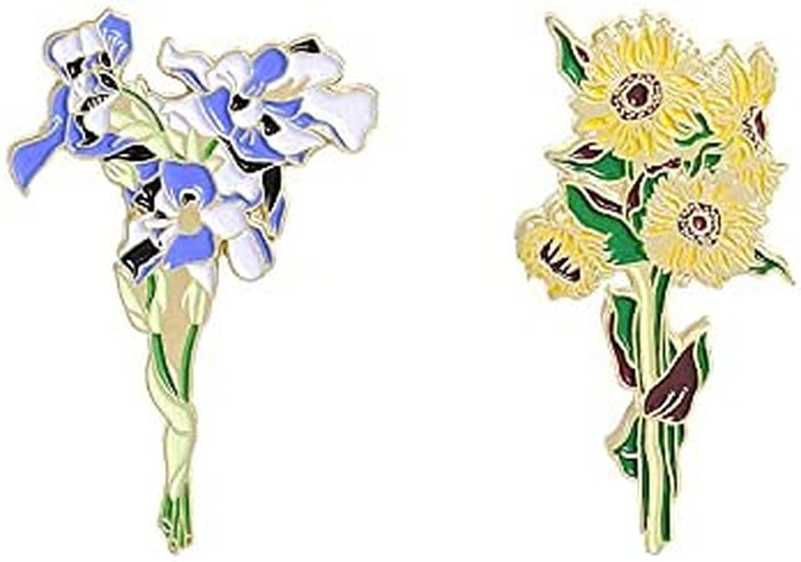 WITHYU Cute Animal, Punk,Art,Science , Animation Enamel Pins, Cartoon Personality Pin Set for Kids, Teens, Women, Badge Decor Pins for Jackets, Lapel, Backpack, Hat A_Sunflower&Irises