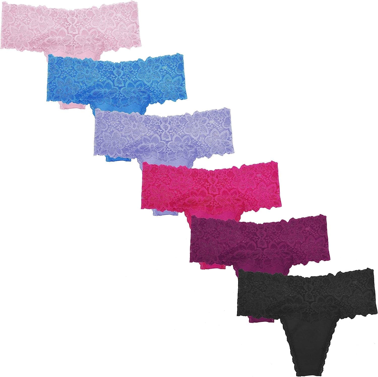 WKFIINM Pack 6 High Waisted Lace Thong for Women Cotton Underwear plus Size High Rise Retro Tummy Control Thongs Panties