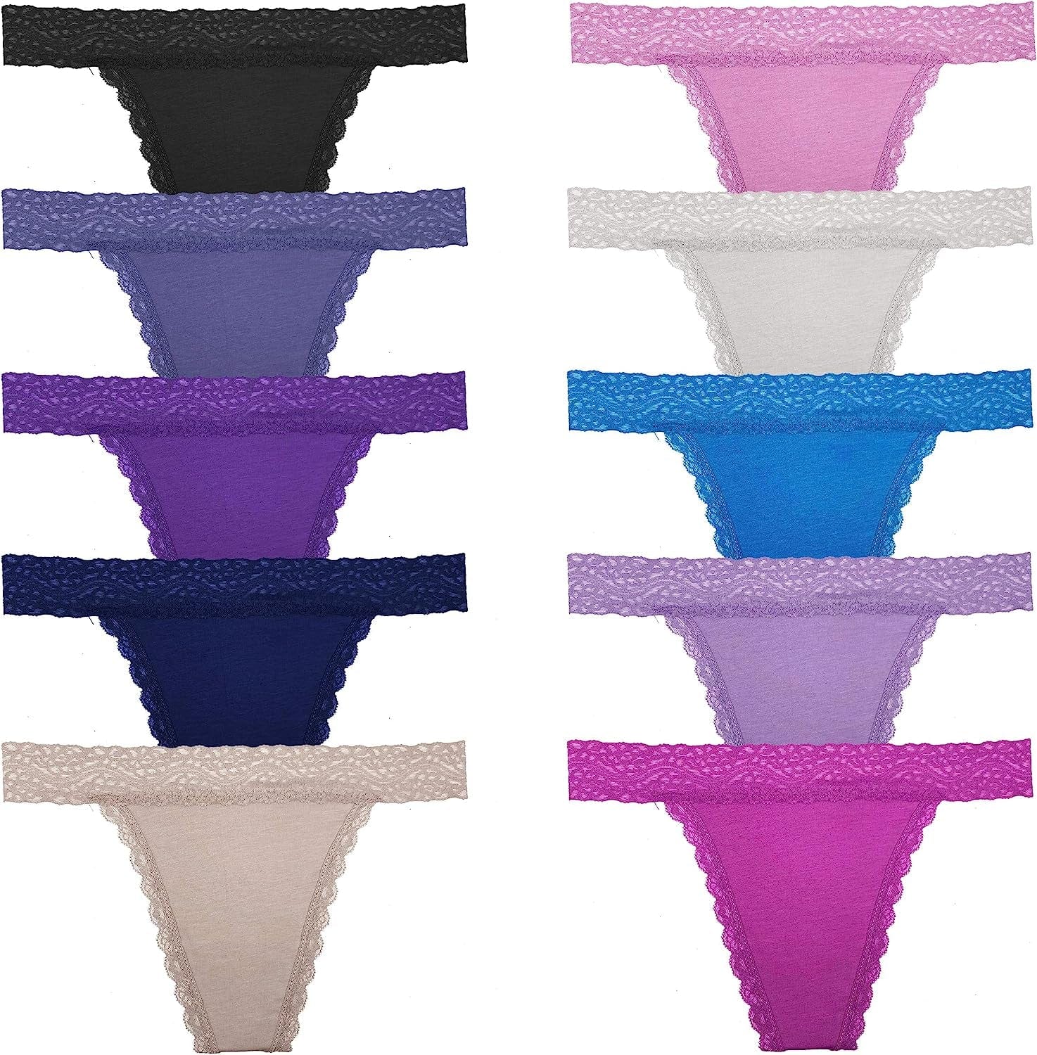 WKFIINM Pack 6 High Waisted Lace Thong for Women Cotton Underwear plus Size High Rise Retro Tummy Control Thongs Panties