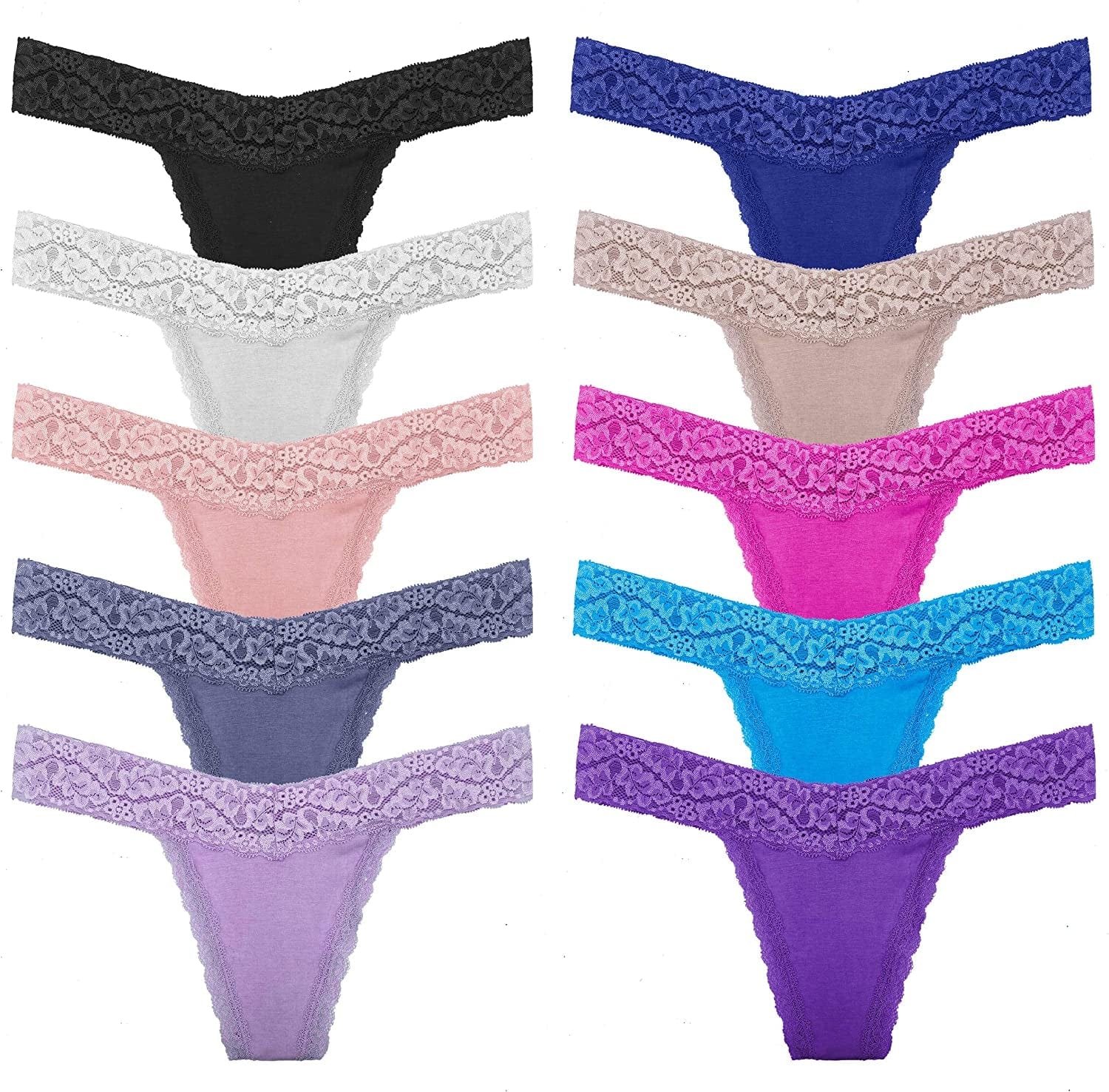WKFIINM Pack 6 High Waisted Lace Thong for Women Cotton Underwear plus Size High Rise Retro Tummy Control Thongs Panties