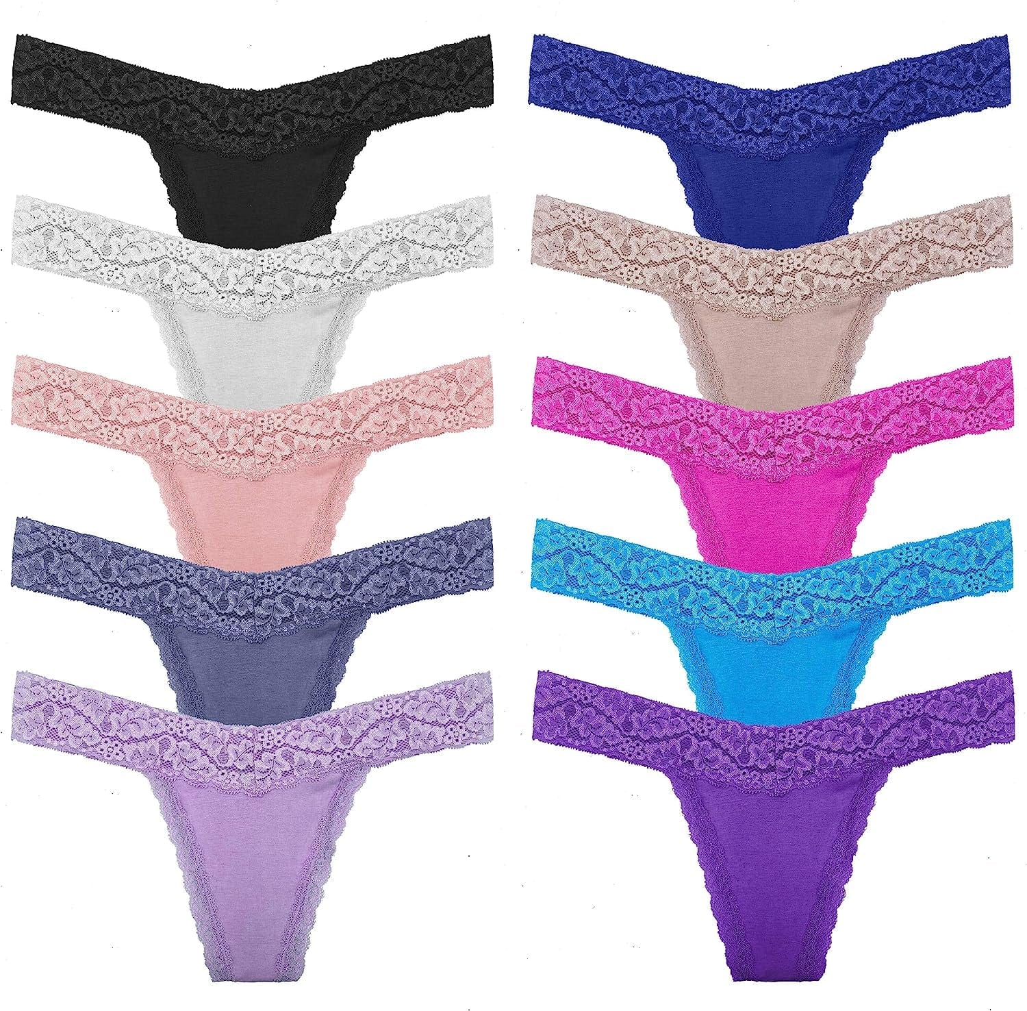WKFIINM Pack 6 High Waisted Lace Thong for Women Cotton Underwear plus Size High Rise Retro Tummy Control Thongs Panties