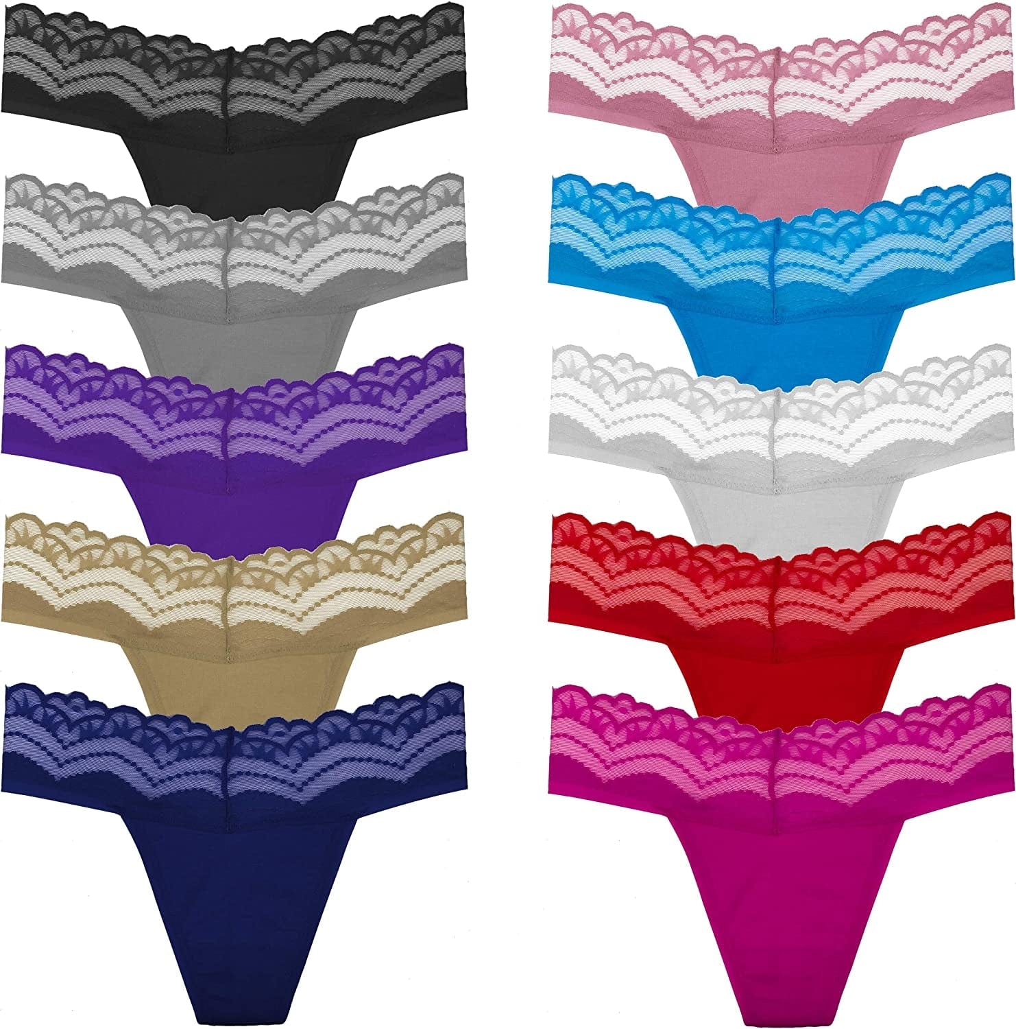 WKFIINM Pack 6 High Waisted Lace Thong for Women Cotton Underwear plus Size High Rise Retro Tummy Control Thongs Panties