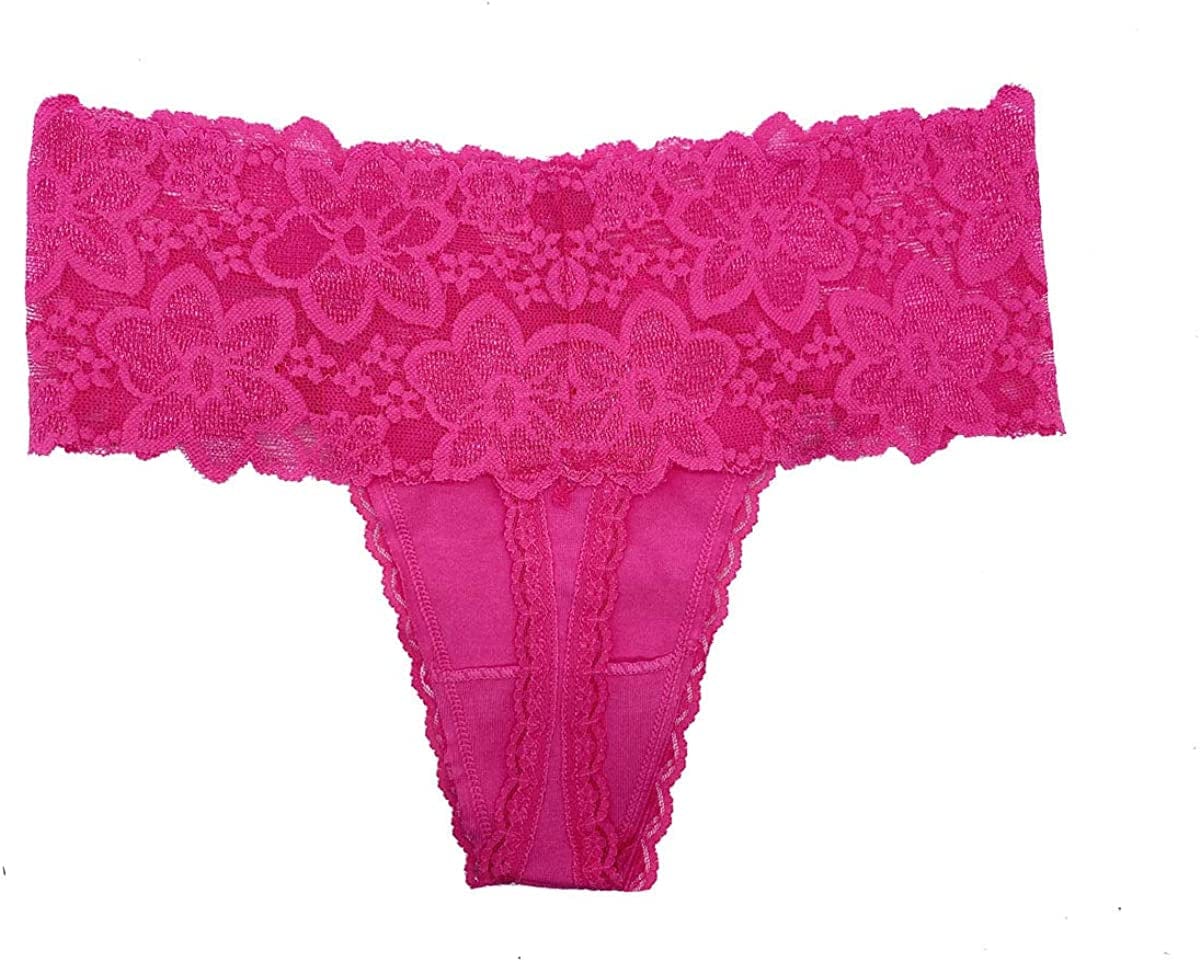 WKFIINM Pack 6 High Waisted Lace Thong for Women Cotton Underwear plus Size High Rise Retro Tummy Control Thongs Panties